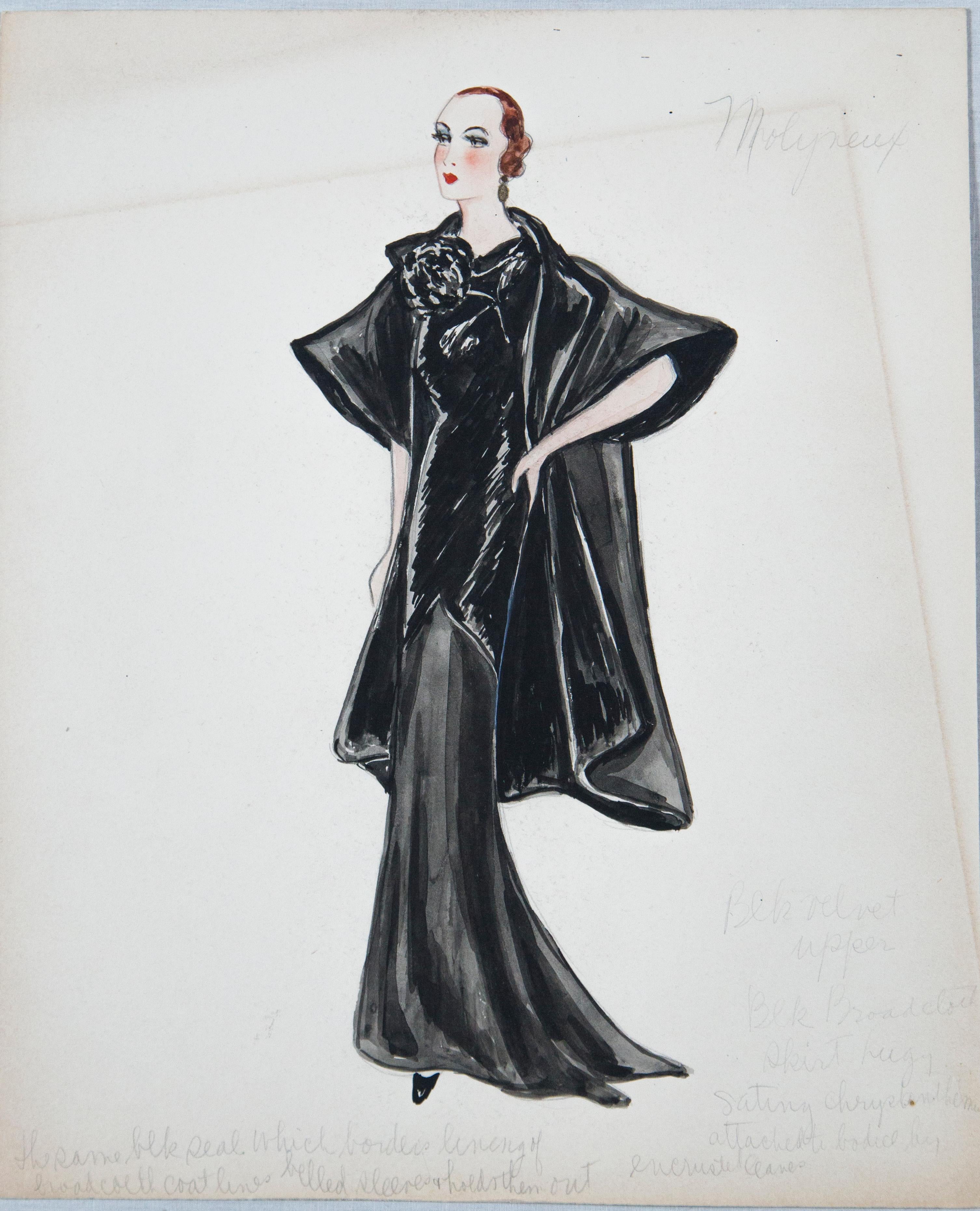Mid-20th Century Set of 11 Paris Fashion Drawings, circa 1930