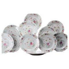Set of 11 Plates Antique Chinese Porcelain Qianlong Period Famille Rose, 18th C
