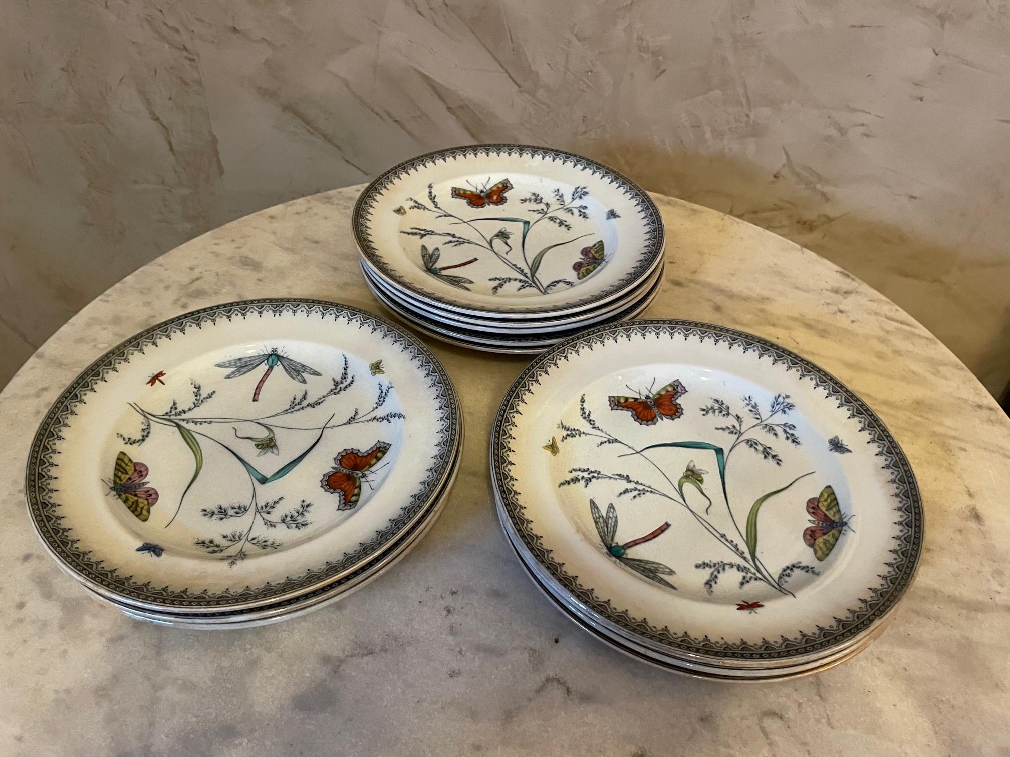 English Set of 11 Porcelain Pinder Bourne and Co Desert Plates, 1880s For Sale