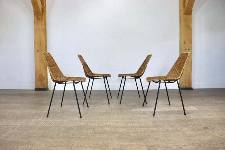Set of 11 Rattan Basket Dining Chairs by Gian Franco Legler, 1950s at