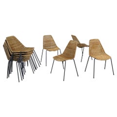 Set von 11 Rattan-Korb-Esszimmerstühlen von Gian Franco Legler, 1950er Jahre