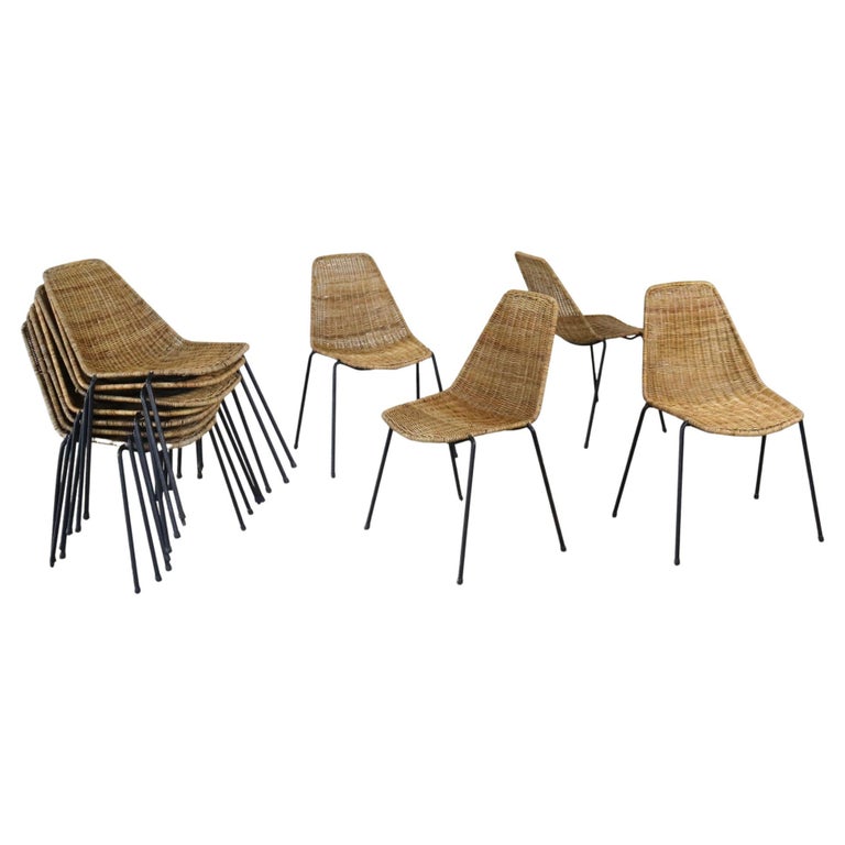 Set of 11 Rattan Basket Dining Chairs by Gian Franco Legler, 1950s at