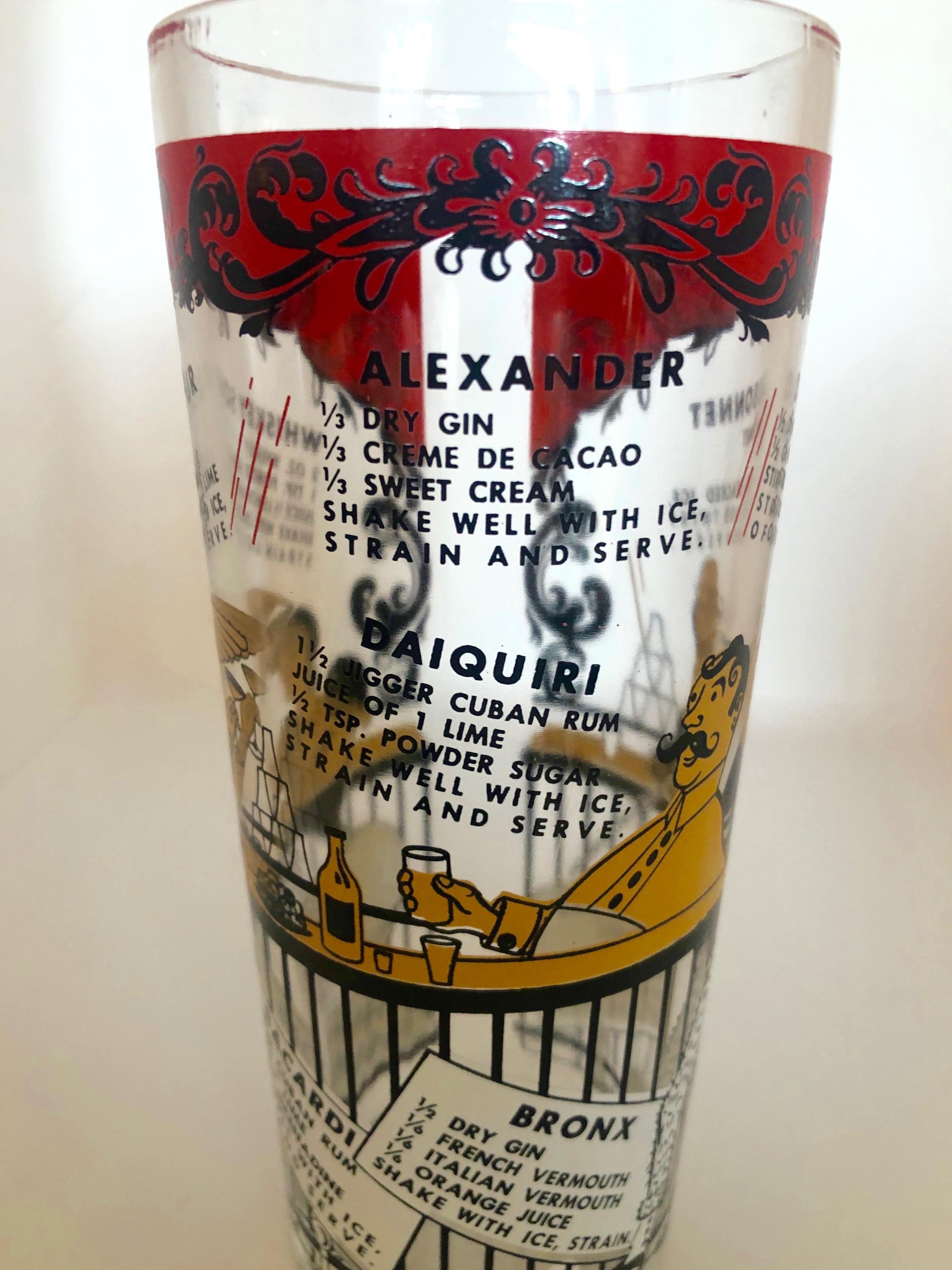 Set of 11 Red, Black & Gold Moulin Rouge Theme Overlay Cocktail Glasses & Shaker For Sale 10
