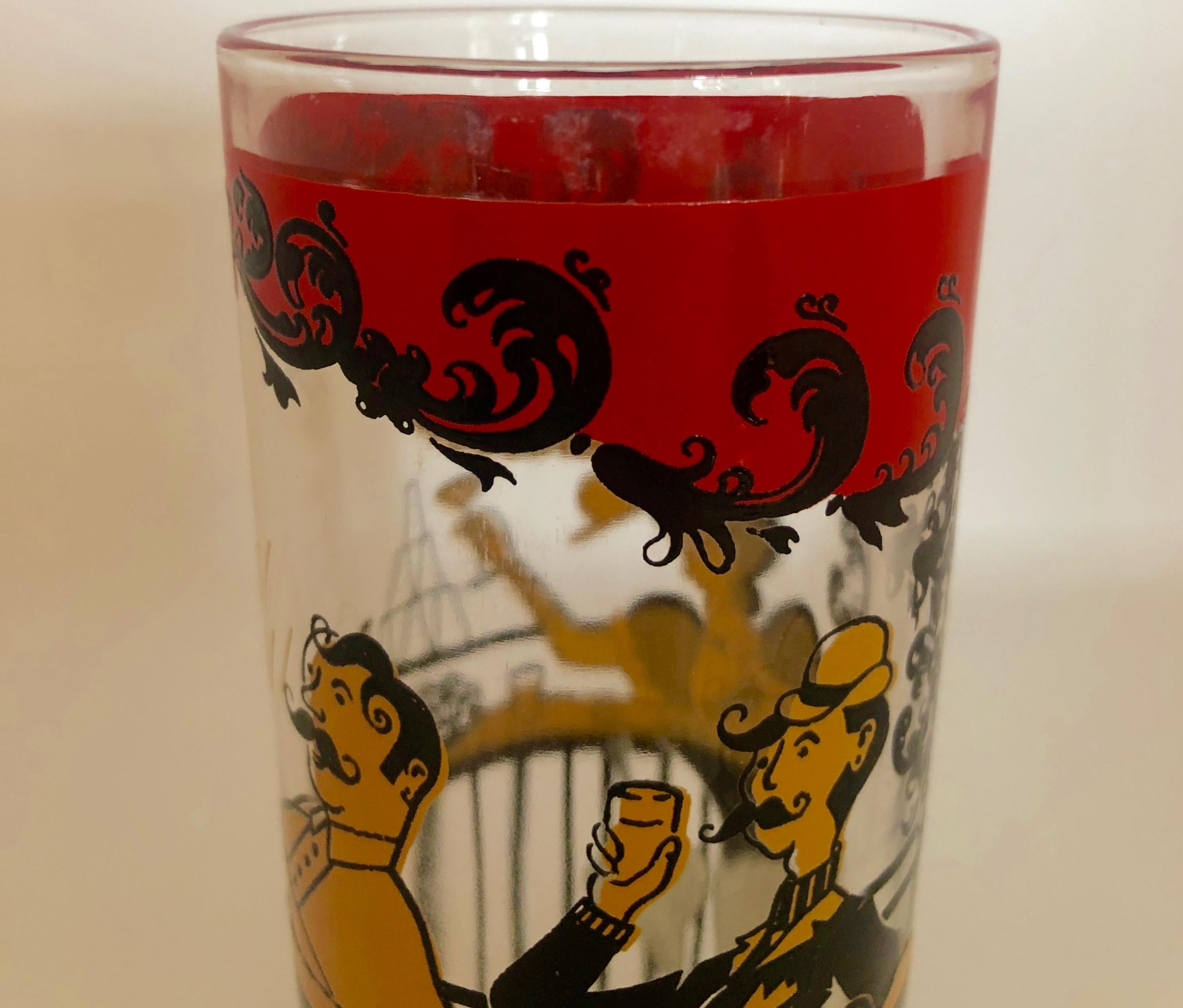 Set of 11 Red, Black & Gold Moulin Rouge Theme Overlay Cocktail Glasses & Shaker For Sale 11