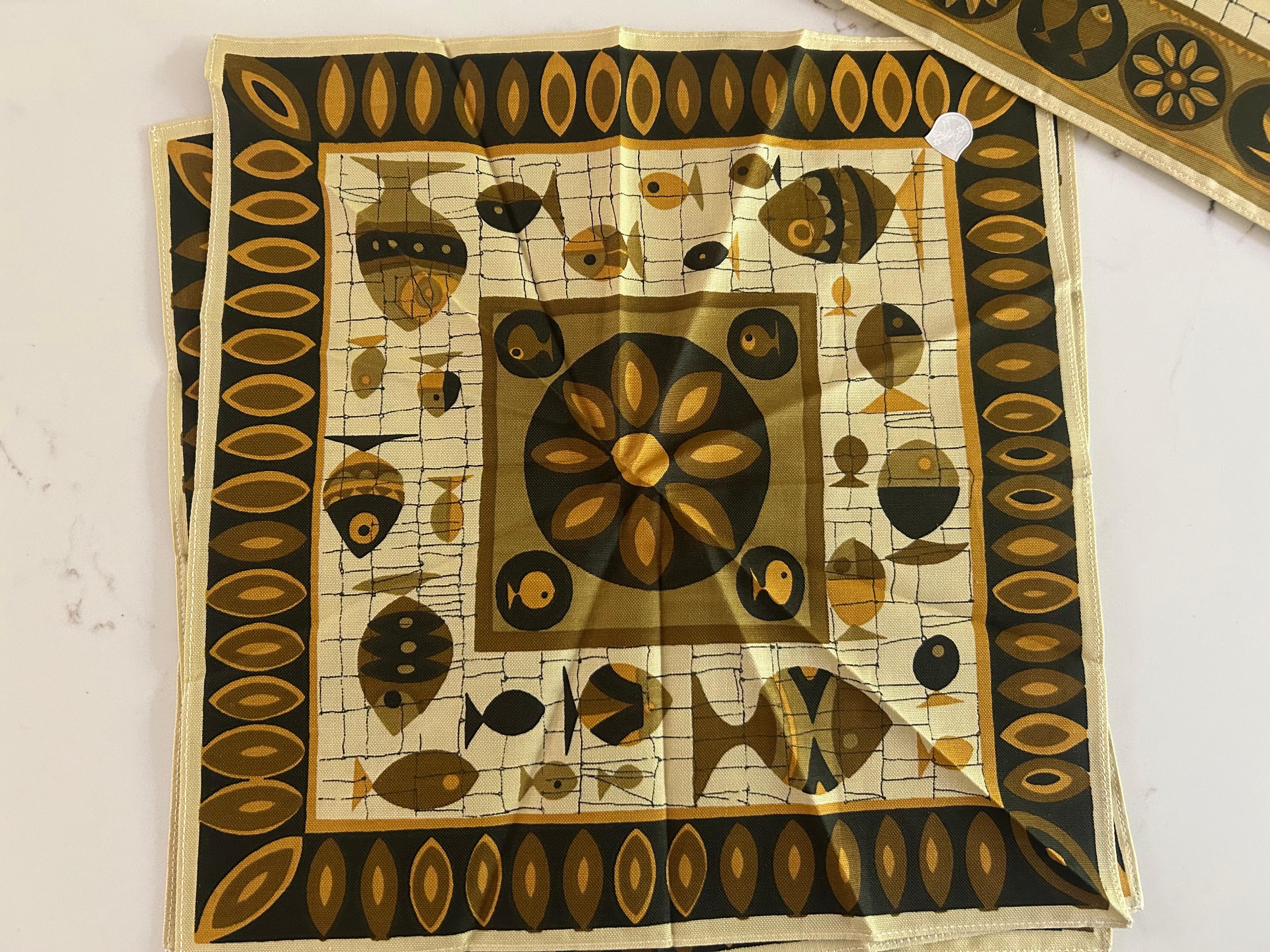 Set von 11 Retro Deadstock Tischsets + Servietten Stoffels Schweiz im Angebot 1