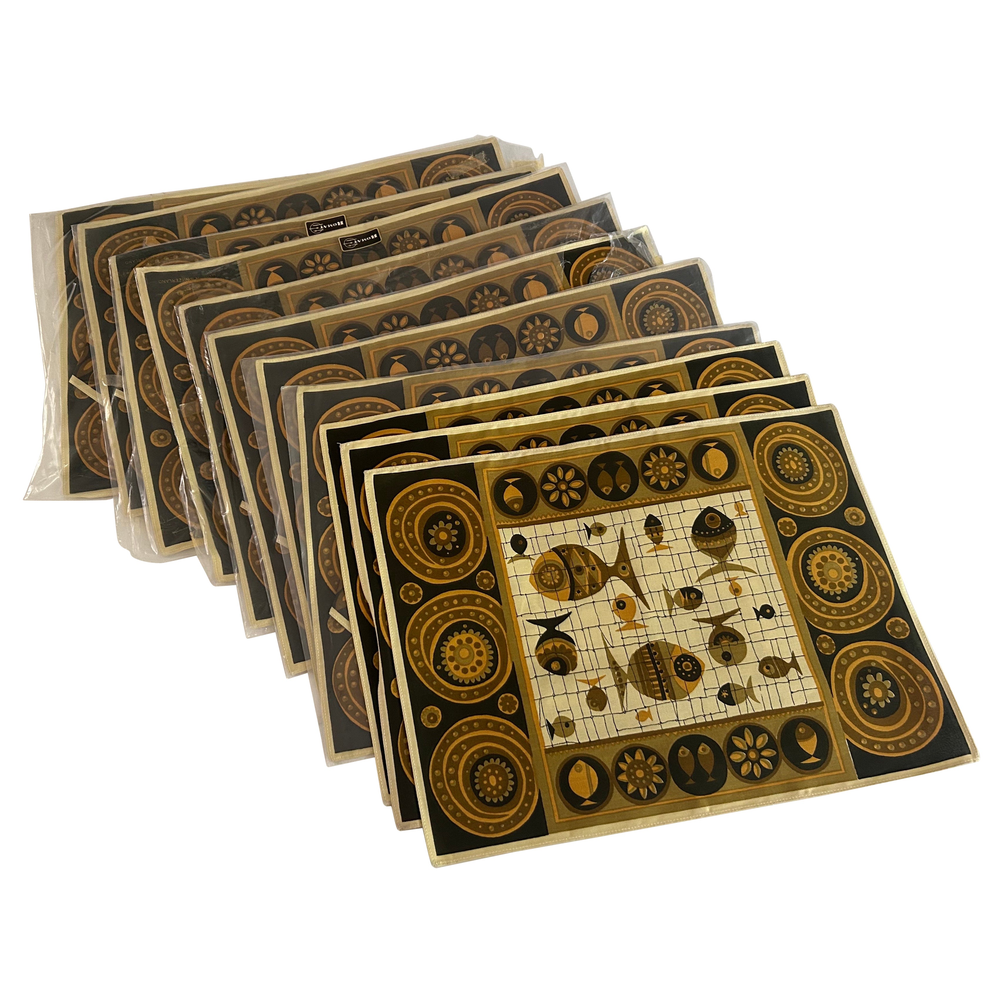 Set von 11 Retro Deadstock Tischsets + Servietten Stoffels Schweiz im Angebot