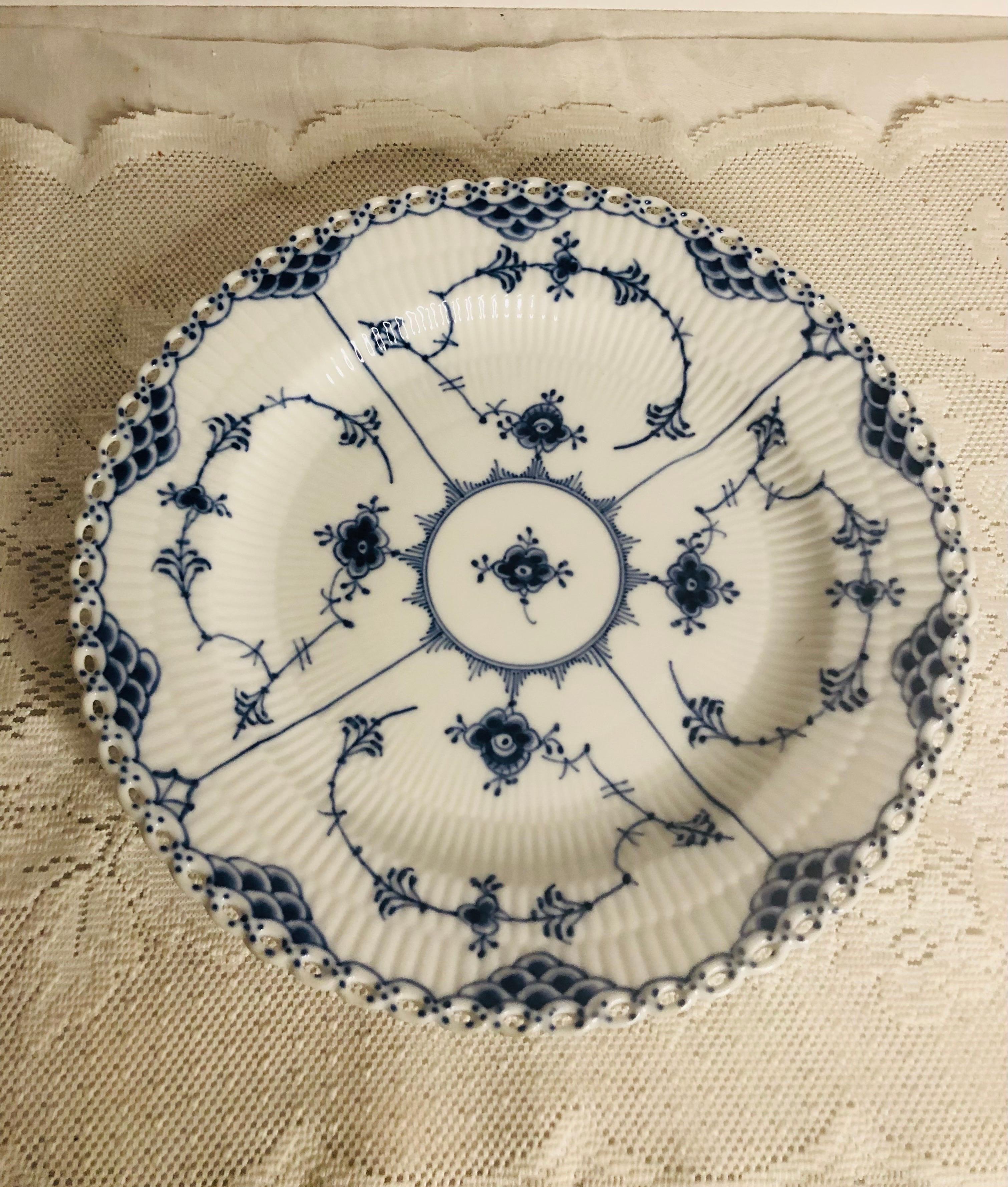 Set of 11 Royal Copenhagen Fluted Dinner Plates with Full Lace Openwork Design 2