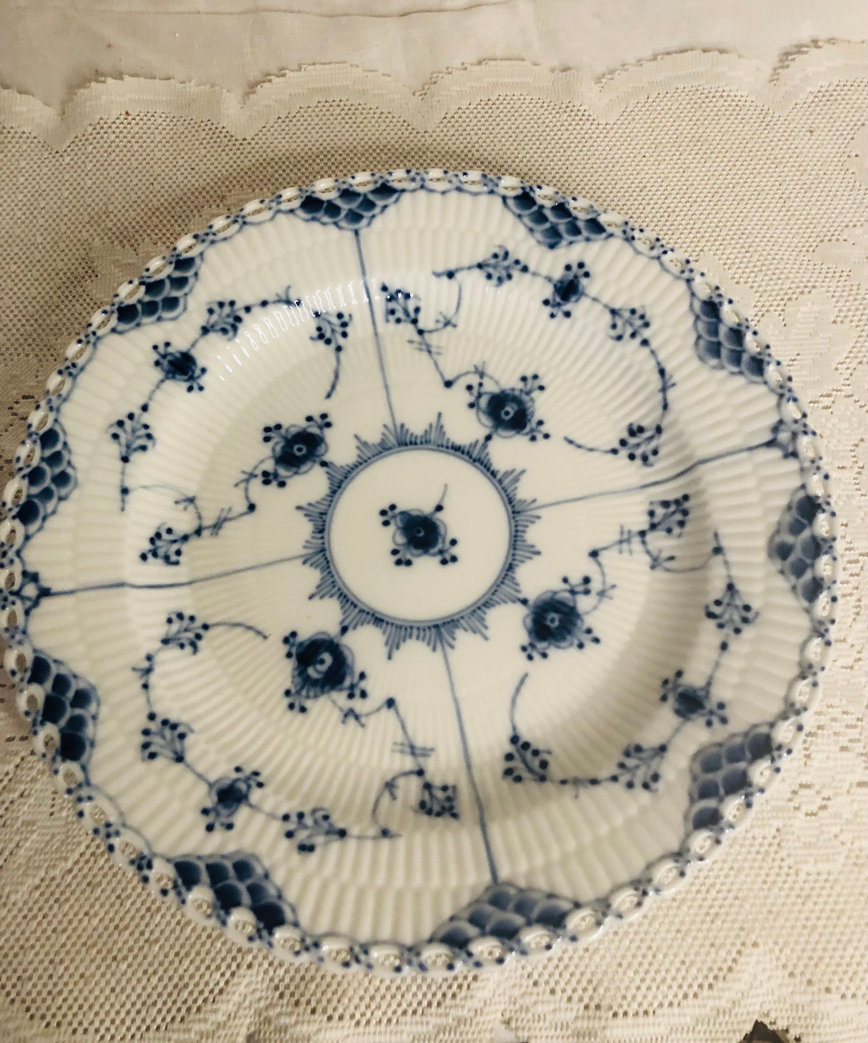 Set of 11 Royal Copenhagen Fluted Dinner Plates with Full Lace Openwork Design 4