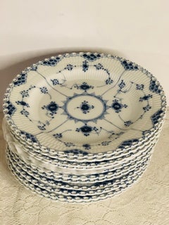 Set of 11 Royal Copenhagen Fluted Dinner Plates with Full Lace Openwork Design
