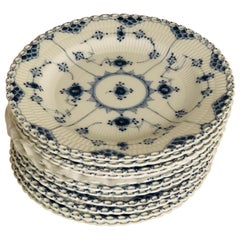 Set of 11 Royal Copenhagen Fluted Dinner Plates with Full Lace Openwork Design