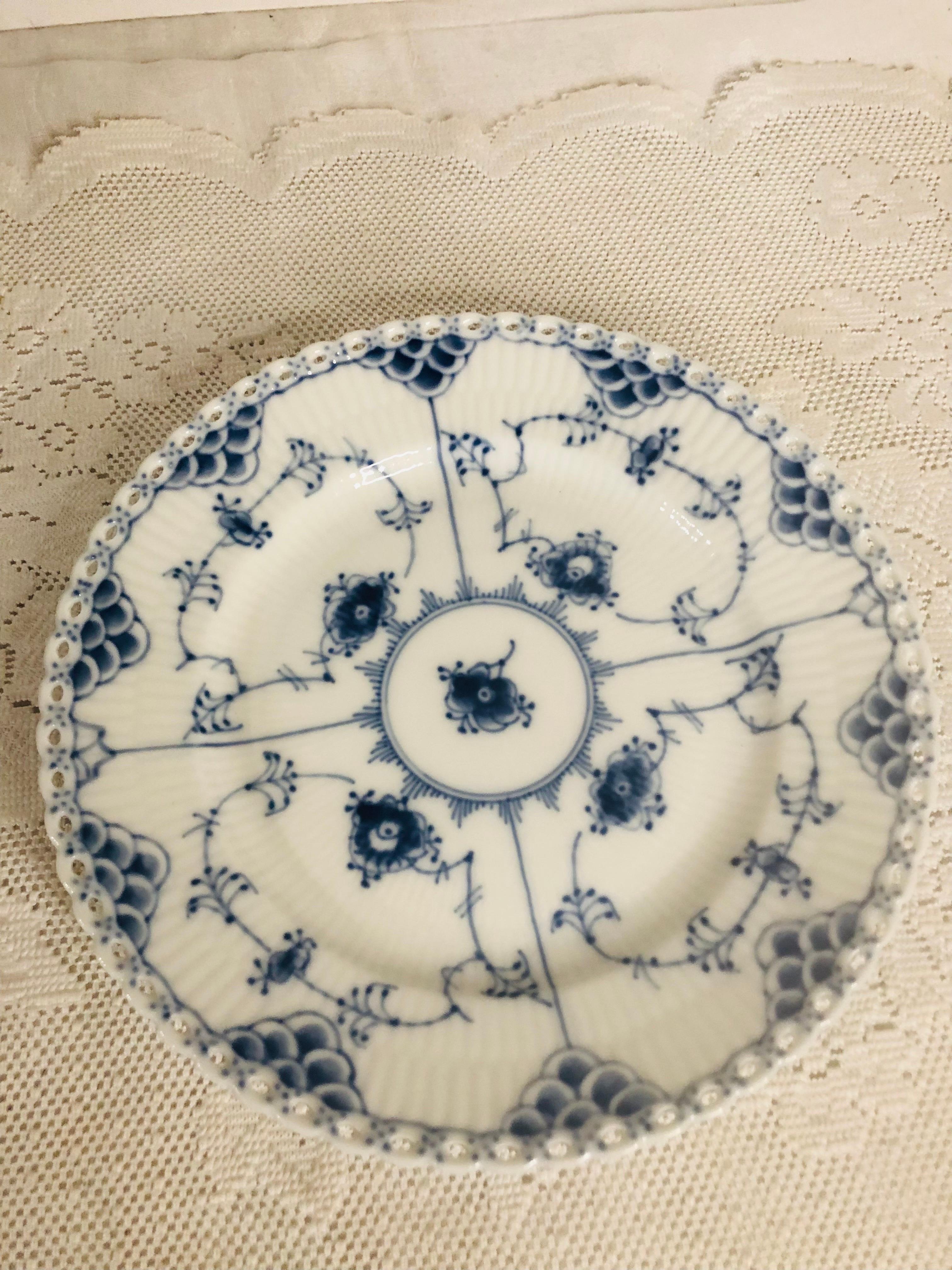 Mid-20th Century Set of 11 Royal Copenhagen Fluted Luncheon Plates with Full Lace Openwork Design