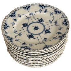 Set of 11 Royal Copenhagen Fluted Luncheon Plates with Full Lace Openwork Design