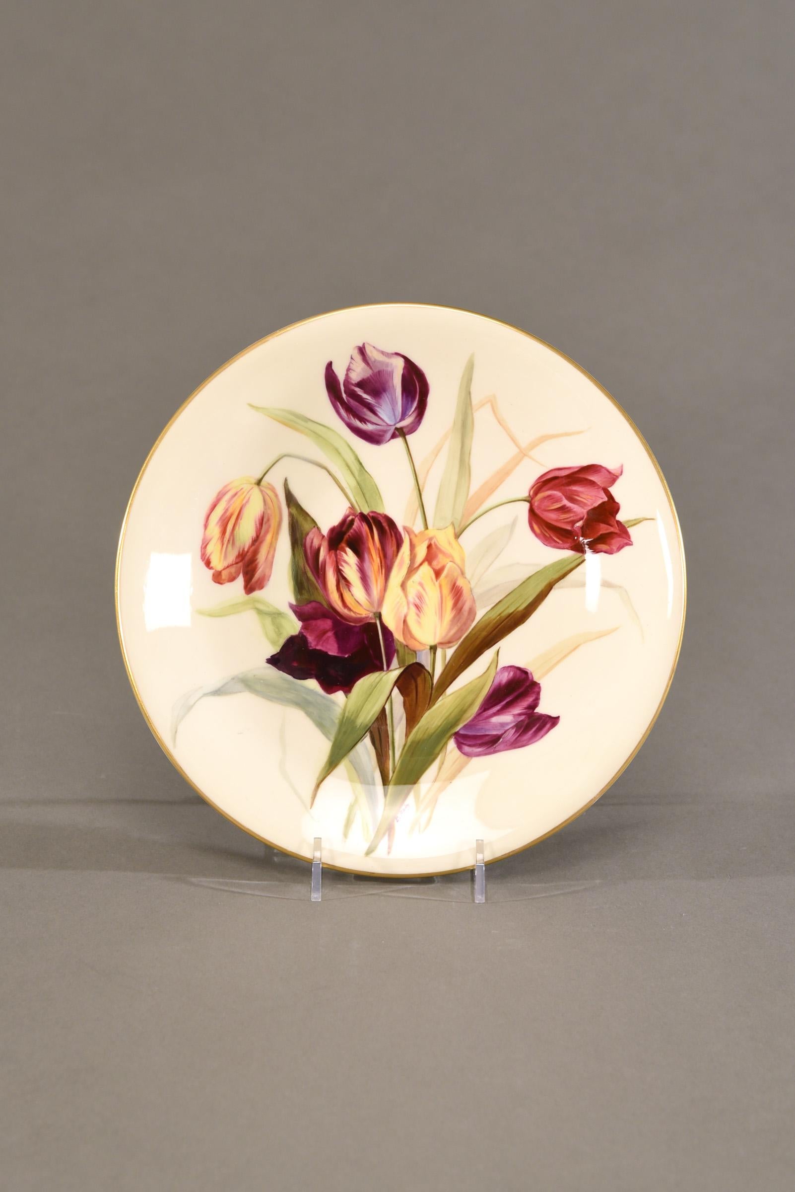 This is a rare and spectacular set of 11 19th c Royal Worcester dessert cabinet plates, hand painted and signed by the renowned Edward Raby. He was considered one of the premier artists at Royal Worcester and interpreted his subjects in the