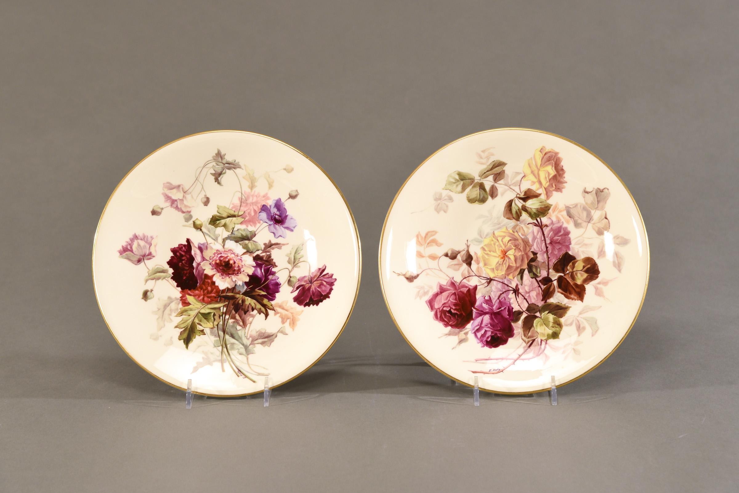 Set of 11 Royal Worcester Aesthetic Movement Dessert Plates Signed E. Raby In Good Condition For Sale In Great Barrington, MA