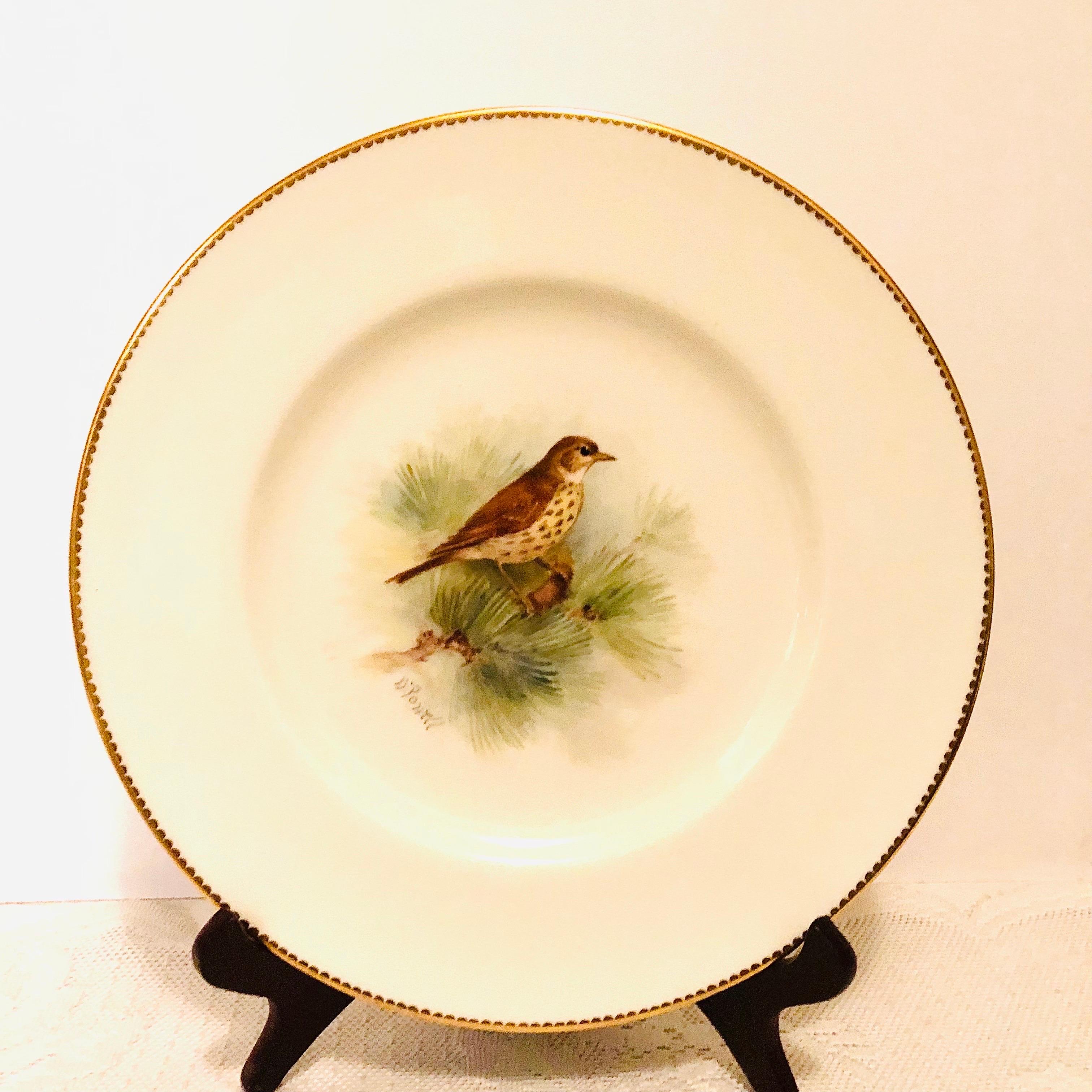 Set of 11 Royal Worcester Dinner Plates Each Painted with Different Birds 7