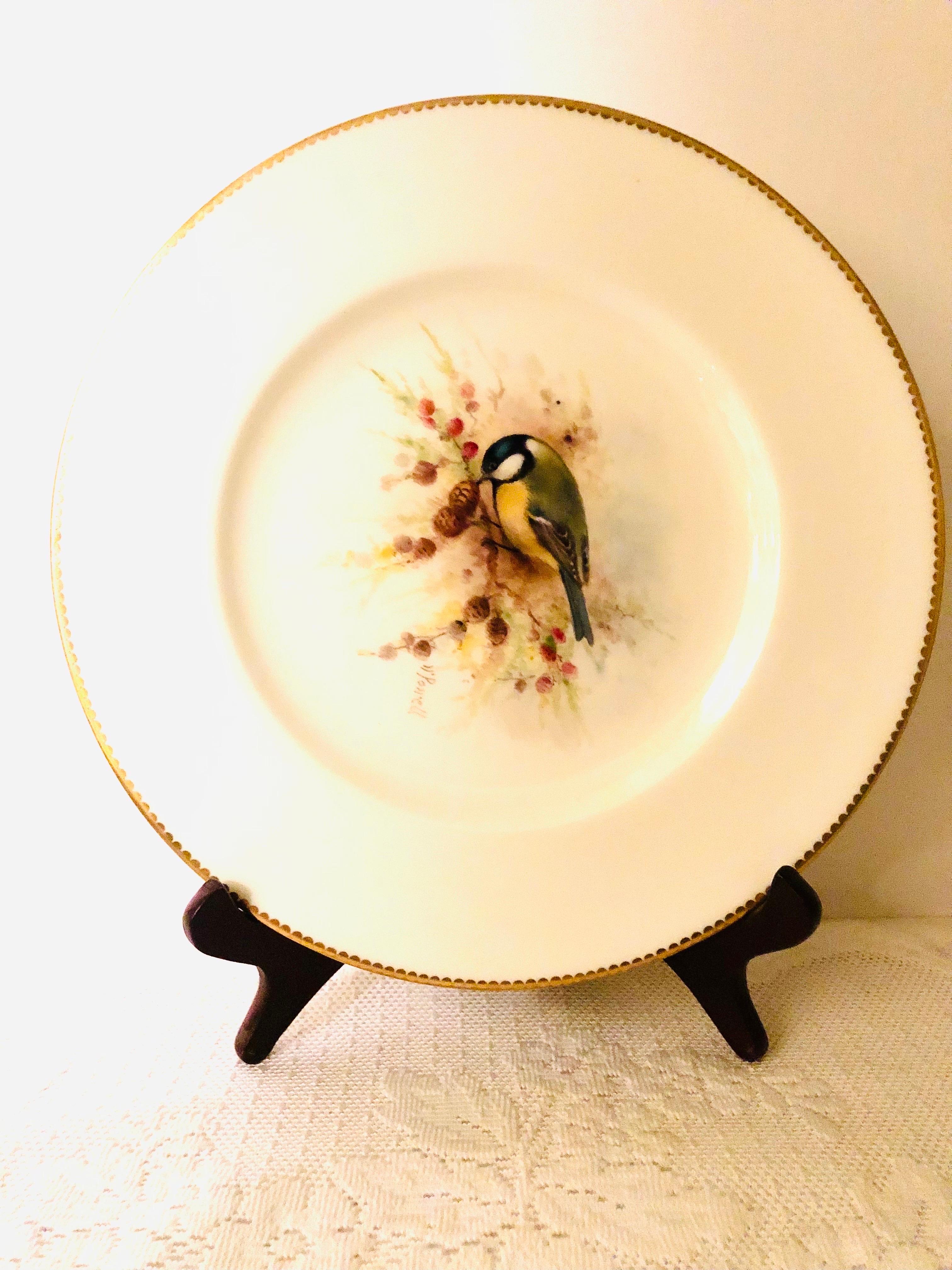 Romantic Set of 11 Royal Worcester Dinner Plates Each Painted with Different Birds