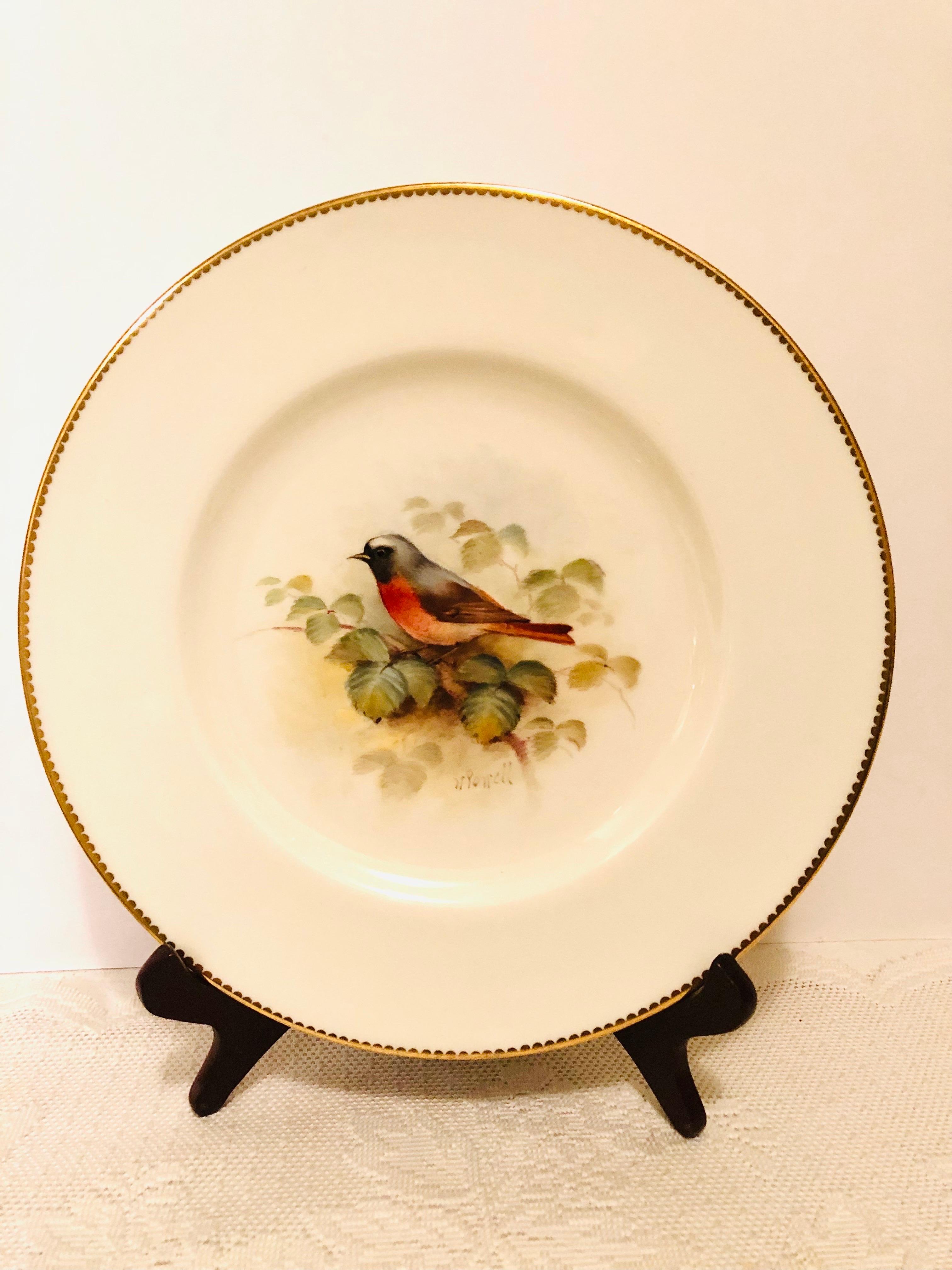 Porcelaine Lot de 11 assiettes plates Royal Worcester peintes avec différents oiseaux