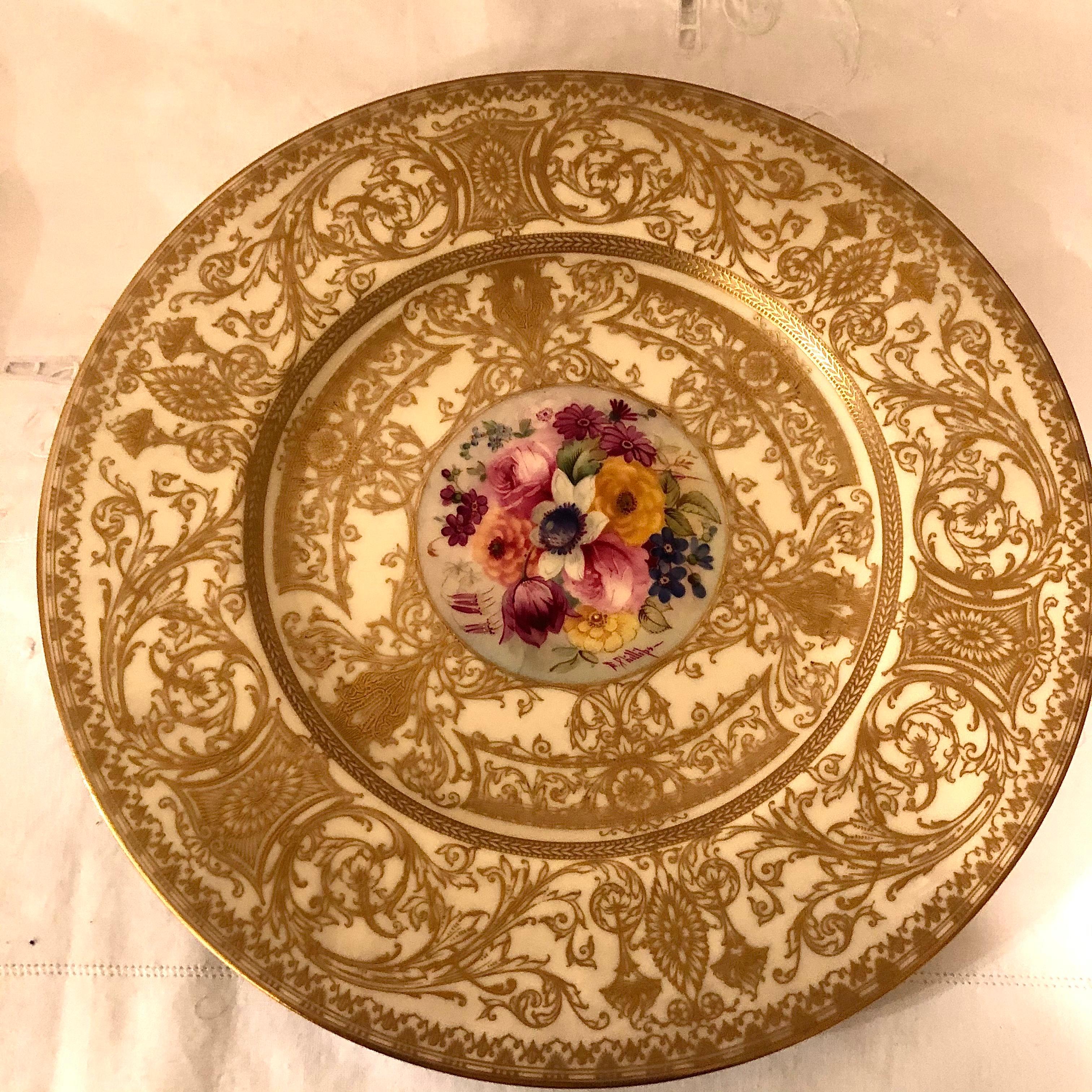 Set of 11 Royal Worcester Dinner Plates Painted with Different Flower Bouquets For Sale 1