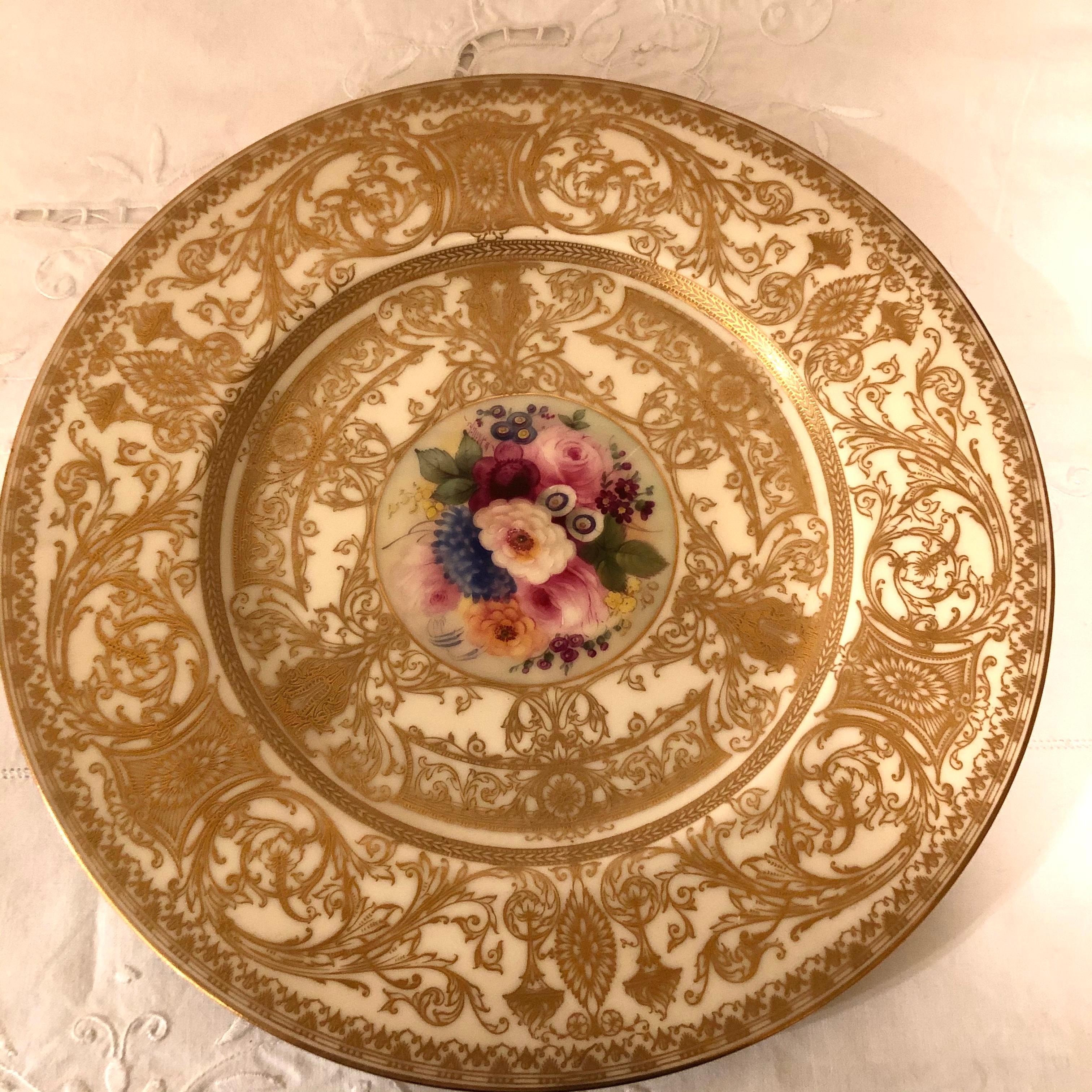 Set of 11 Royal Worcester Dinner Plates Painted with Different Flower Bouquets For Sale 3