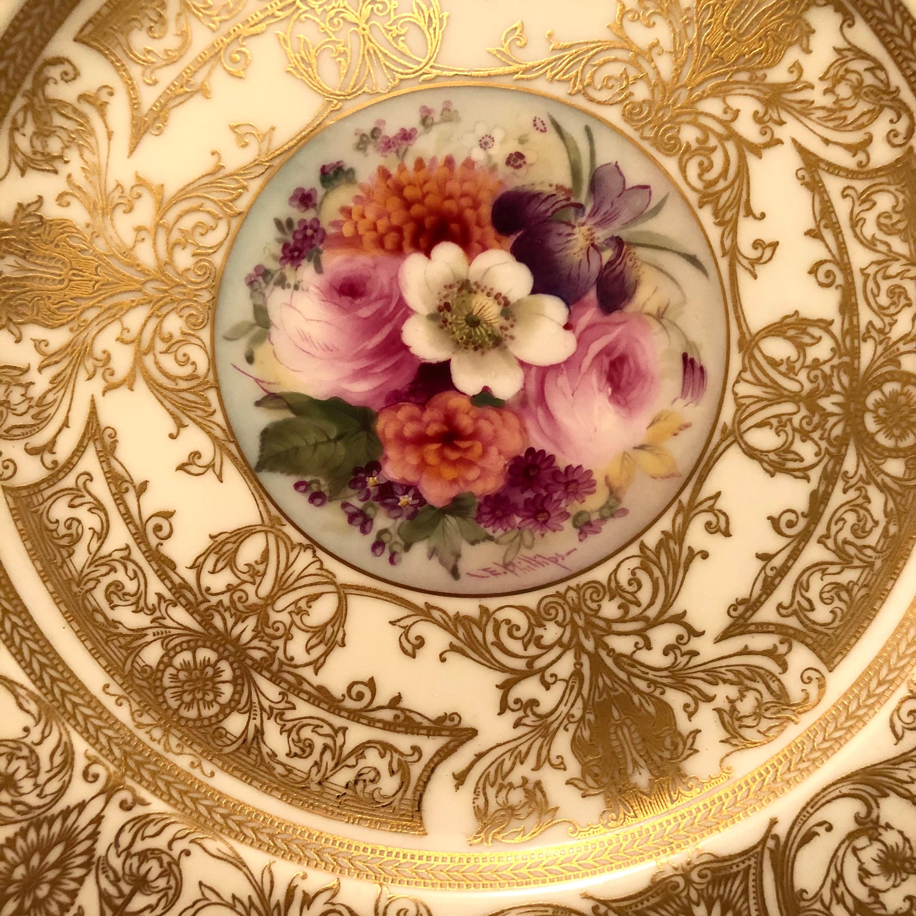 Set of 11 Royal Worcester Dinner Plates Painted with Different Flower Bouquets For Sale 5