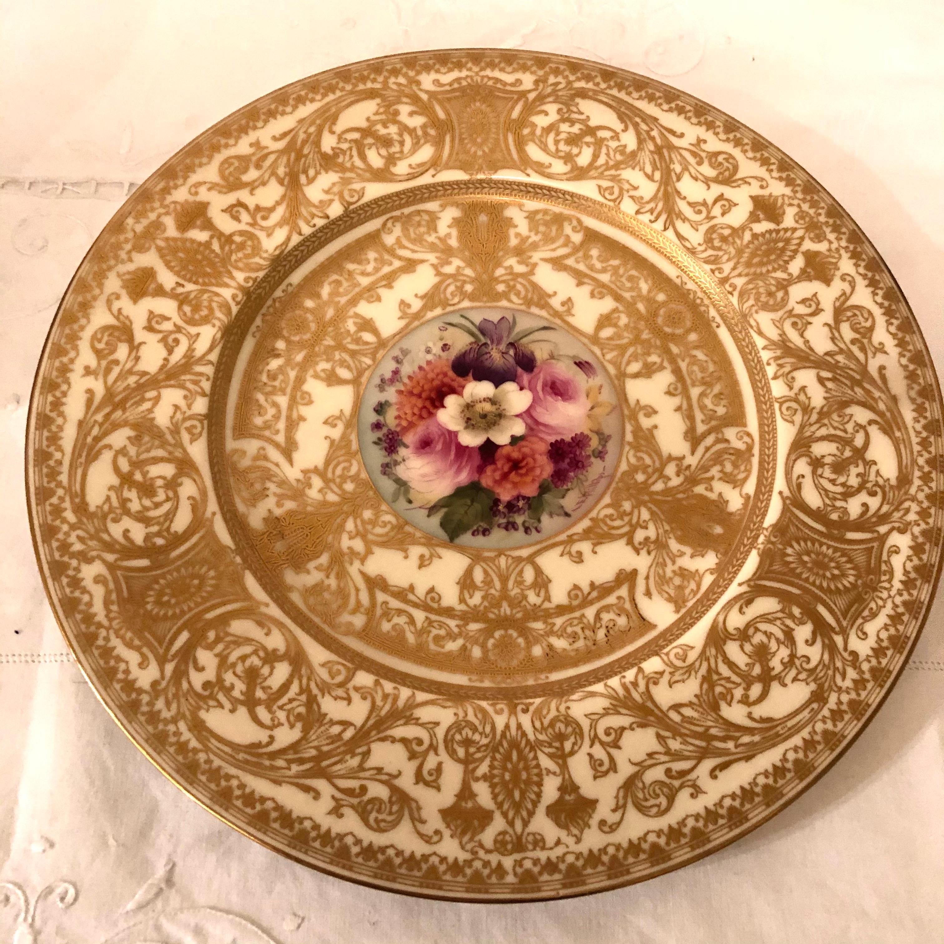 Rococo Set of 11 Royal Worcester Dinner Plates Painted with Different Flower Bouquets For Sale