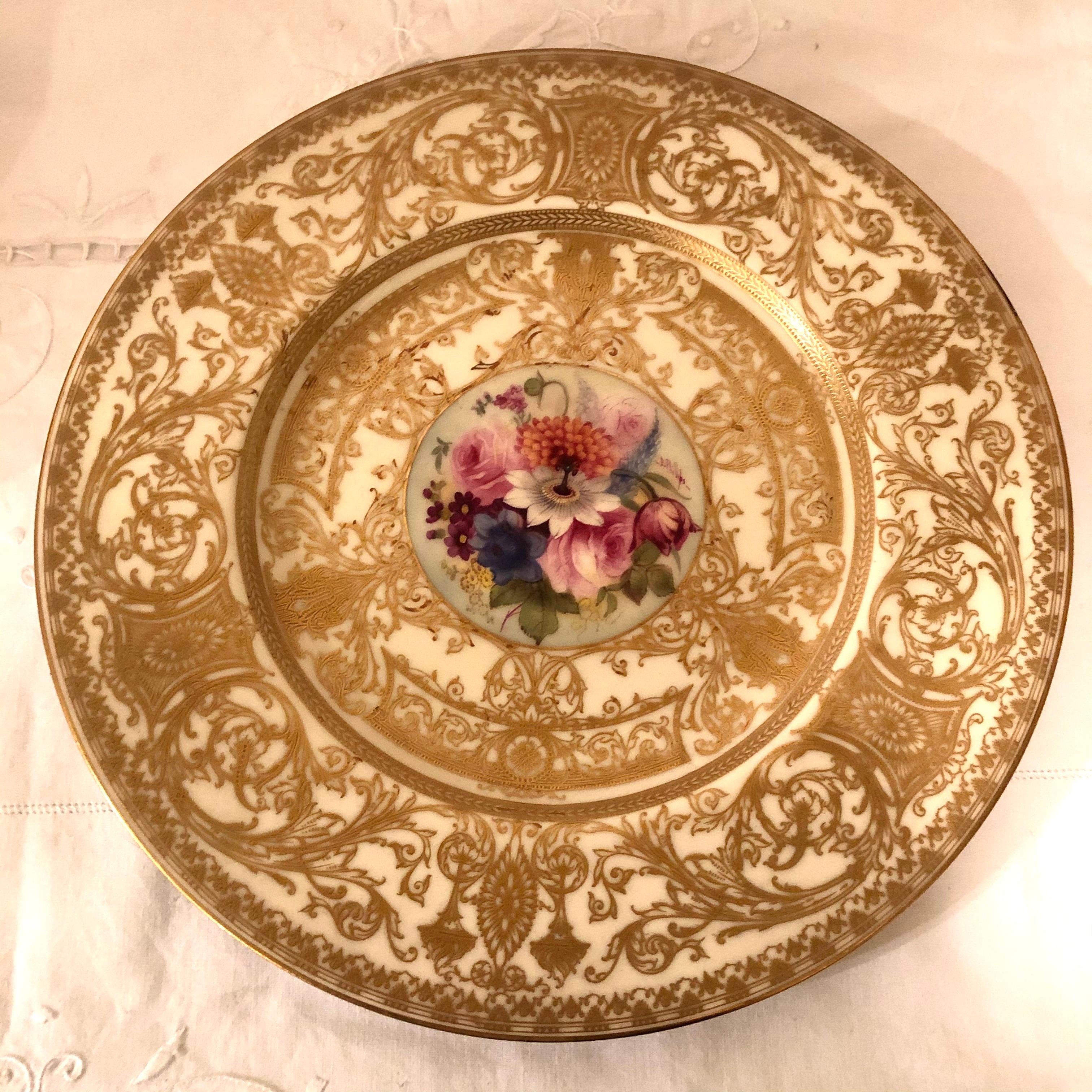 Hand-Painted Set of 11 Royal Worcester Dinner Plates Painted with Different Flower Bouquets For Sale