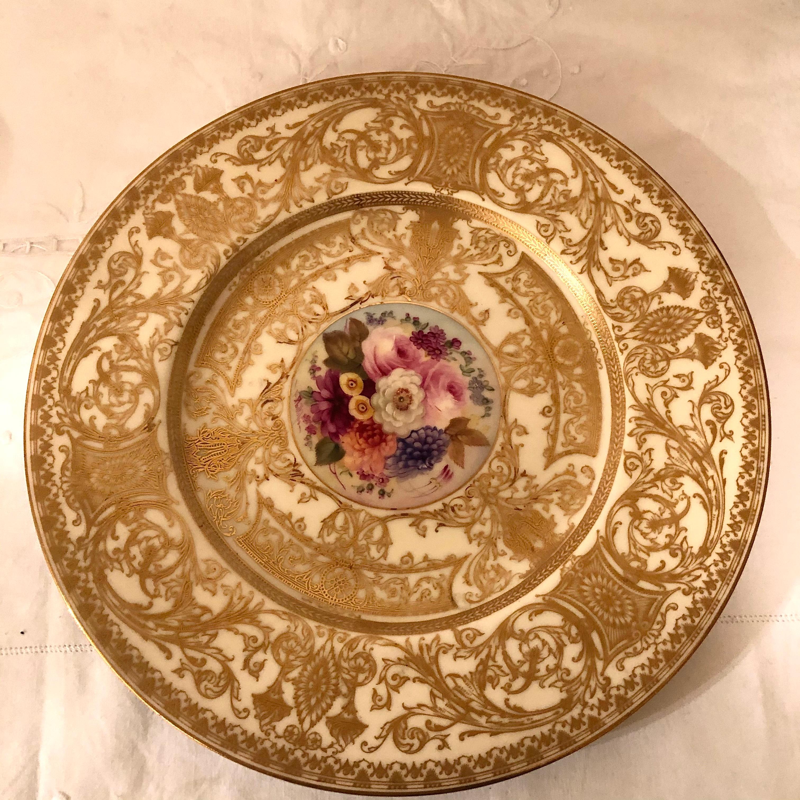 Porcelain Set of 11 Royal Worcester Dinner Plates Painted with Different Flower Bouquets For Sale