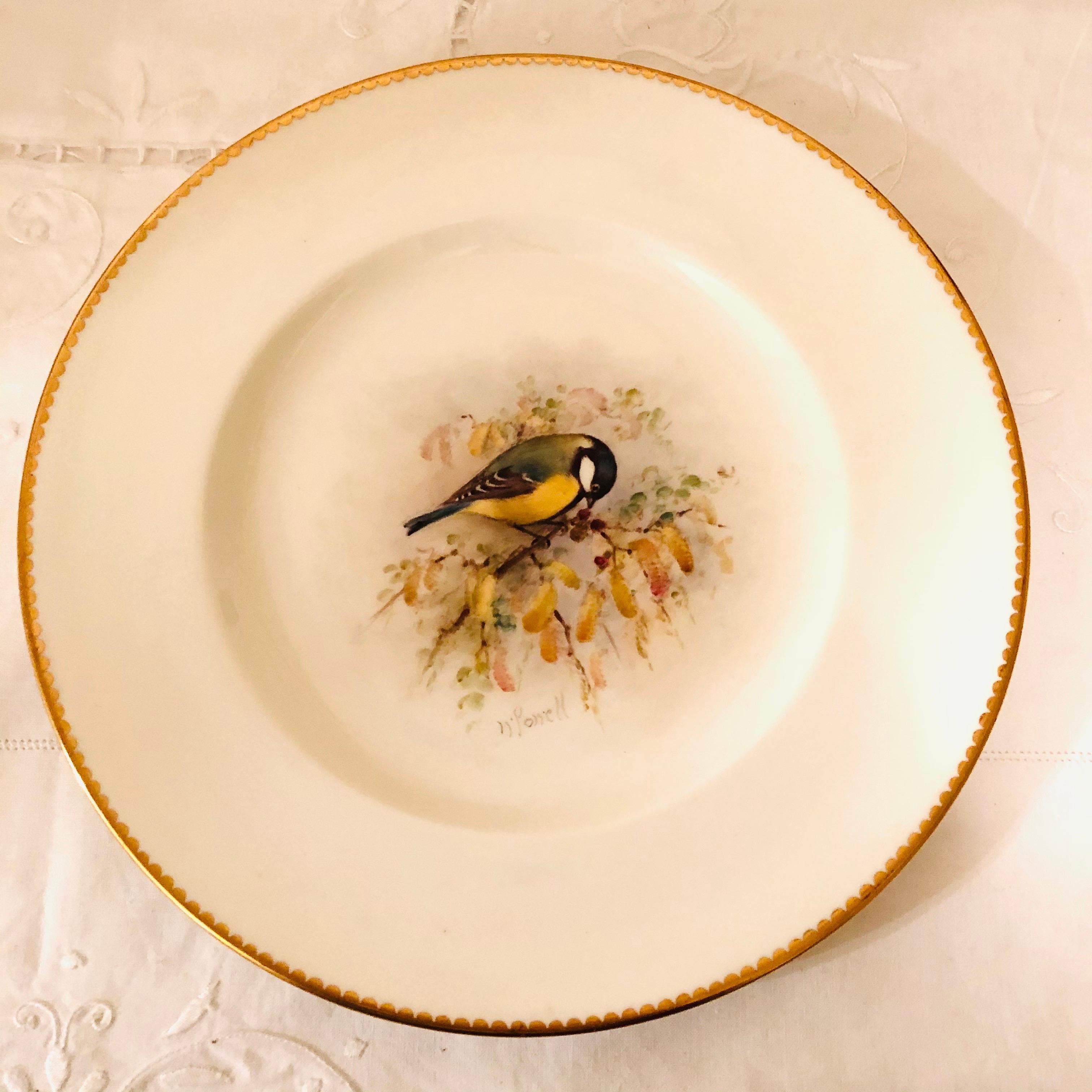 Romantic Set of 11 Royal Worcester Plates Each Hand Painted with Different Bird Paintings