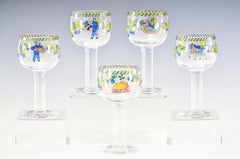 Set of 11 Signed Orrefors Handpainted Enamel Goblets W/ Whimsical Decoration
