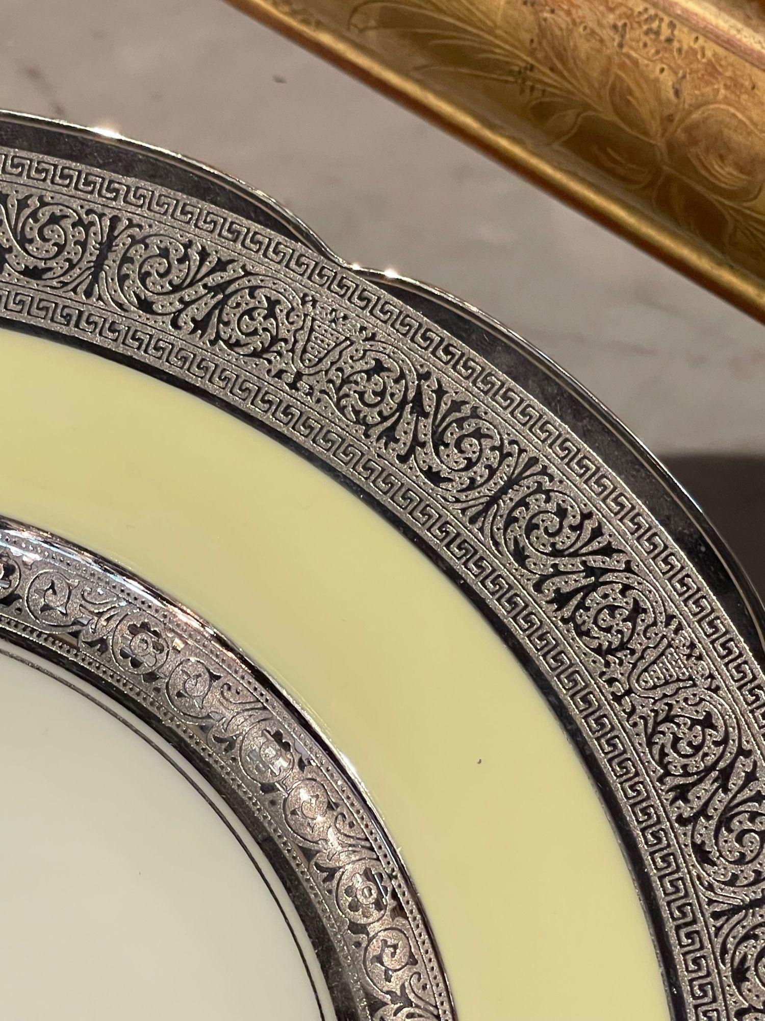 Set of 11 Silver Bavarian China Dinner Plates For Sale 1