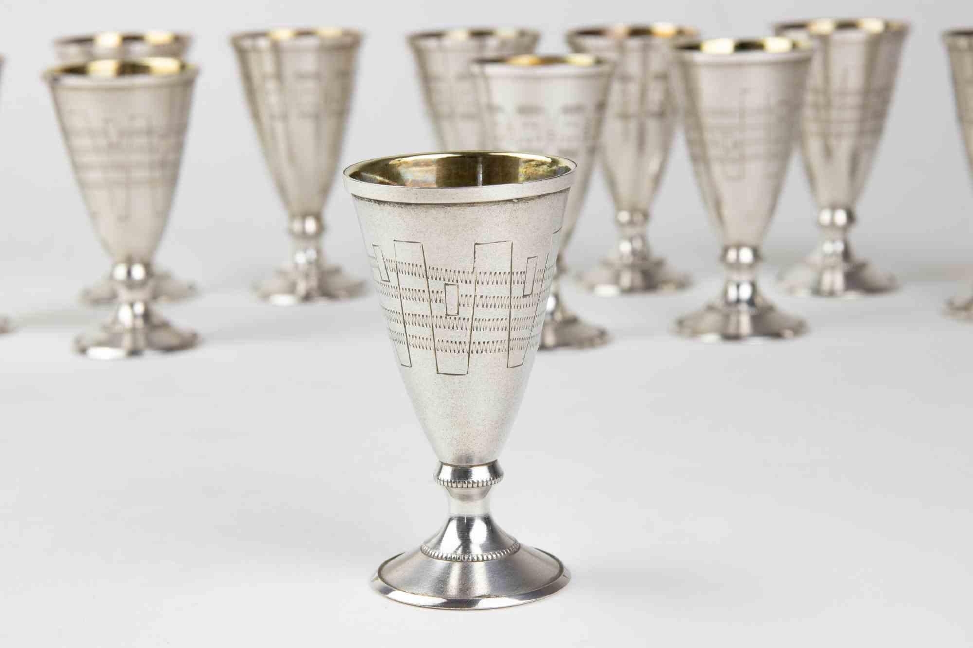 Vintage set of 11 silver glasses, realized by Russian Manufacture in 1970s.

Silver 800, hallmark on base.

Very good condition.