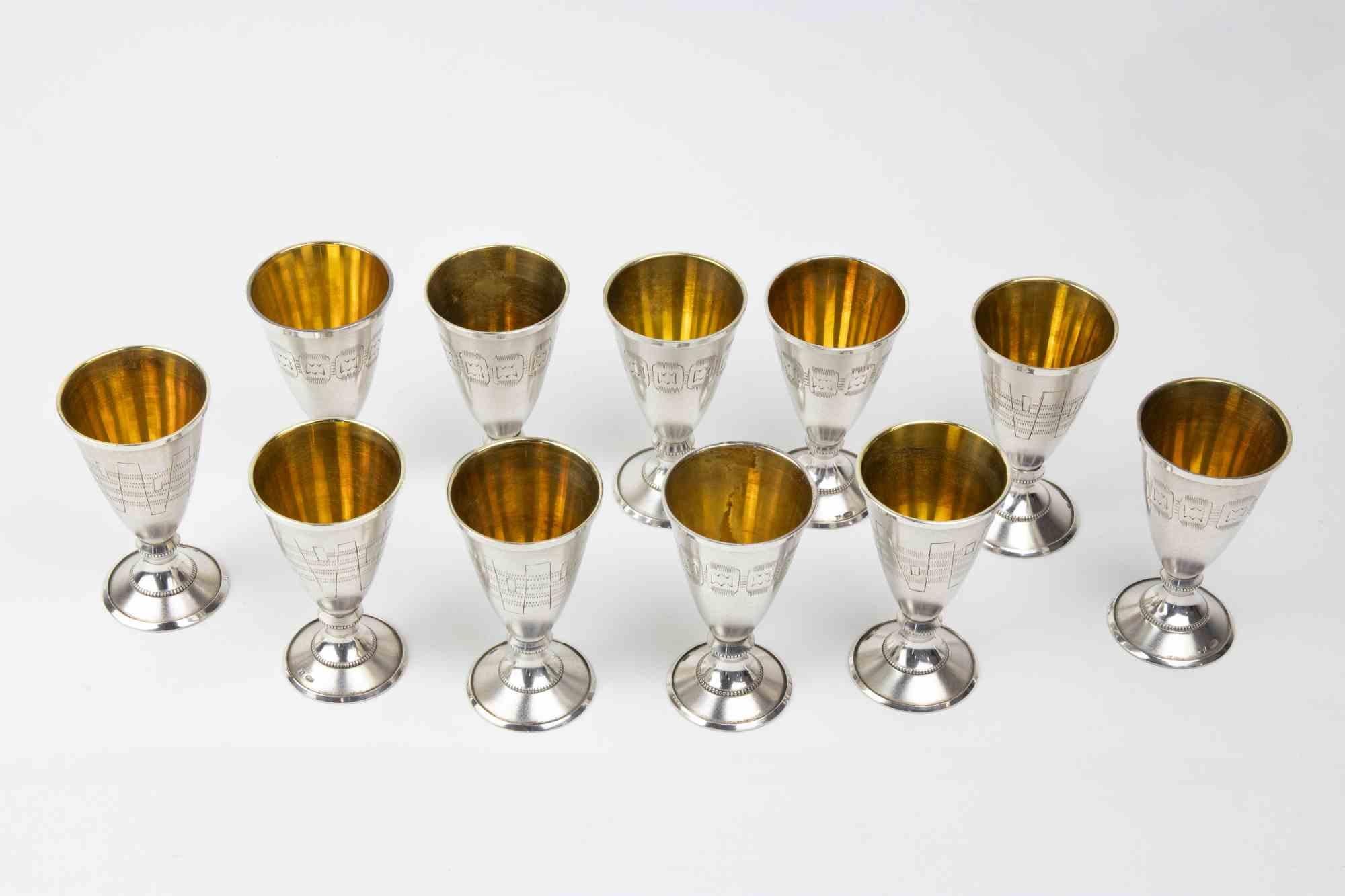 Italian Set of 11 Silver Glasses by Russian Manufacture, italy, mid-20th Century For Sale