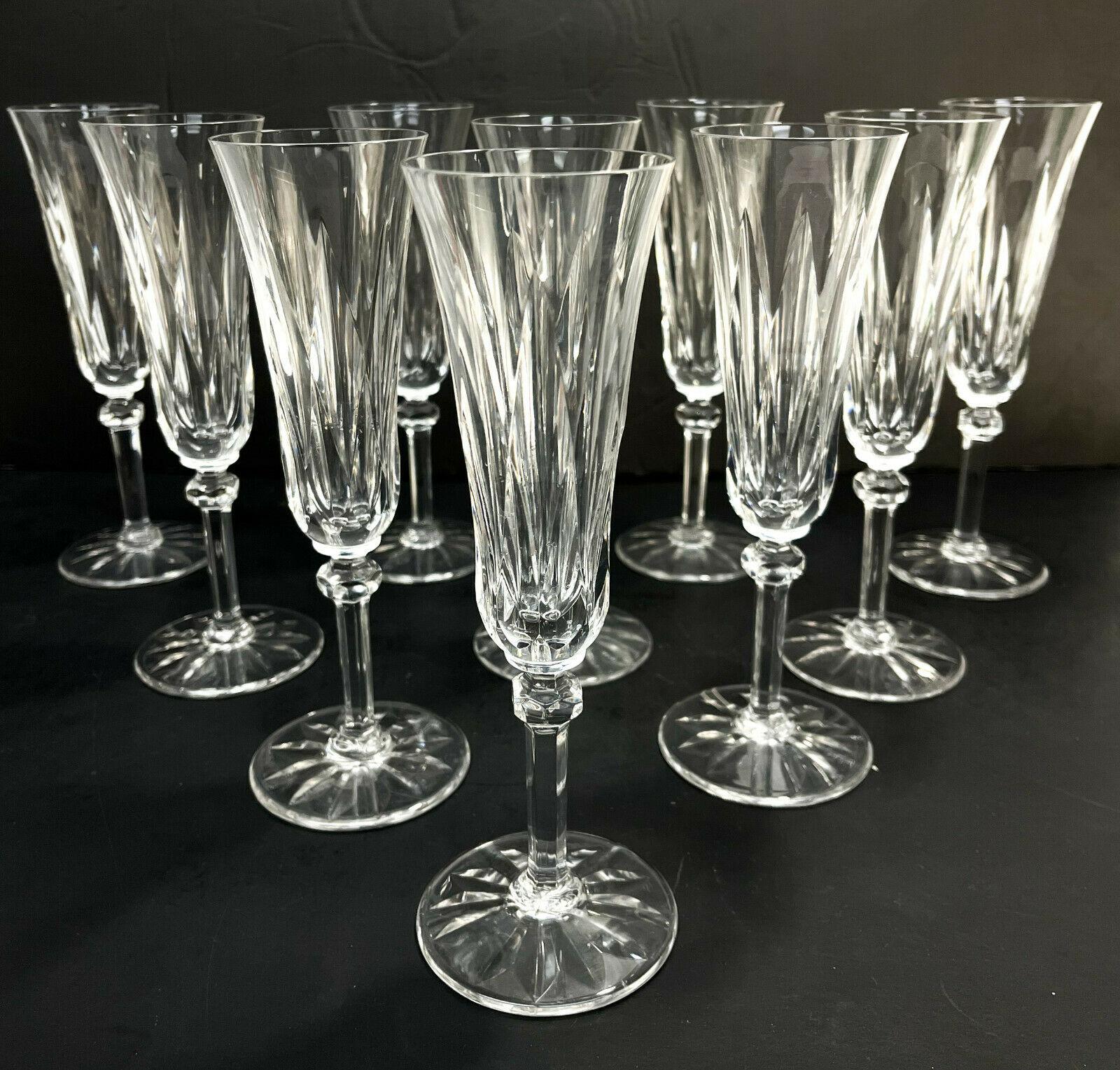 Art Deco Set of 11 St. Louis France Glass Champagne Flutes in Provence