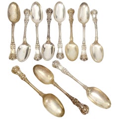 Antique Set of 11 Tiffany & Co Sterling Silver English King Dessert/Oval Soup Spoons