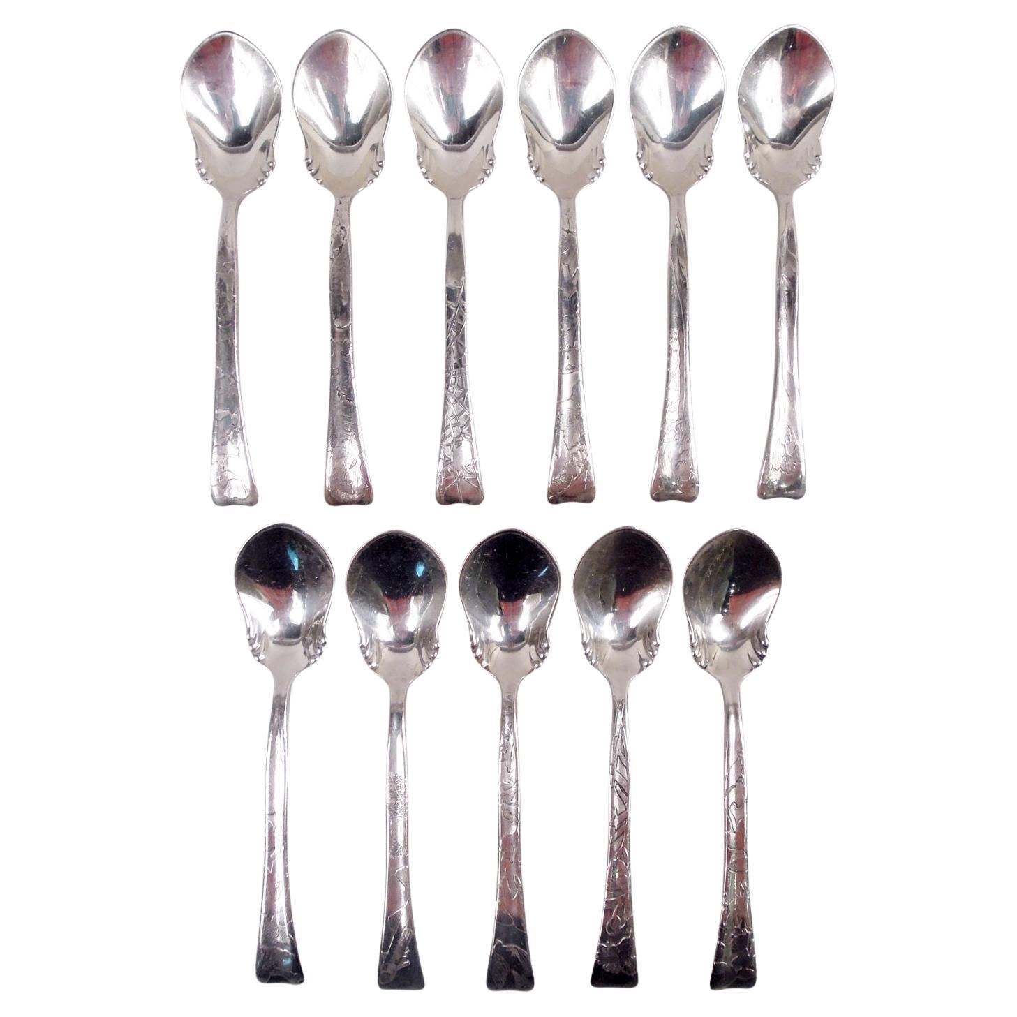 Set of 11 Tiffany Lap Over Edge Sterling Silver Ice Cream Spoons