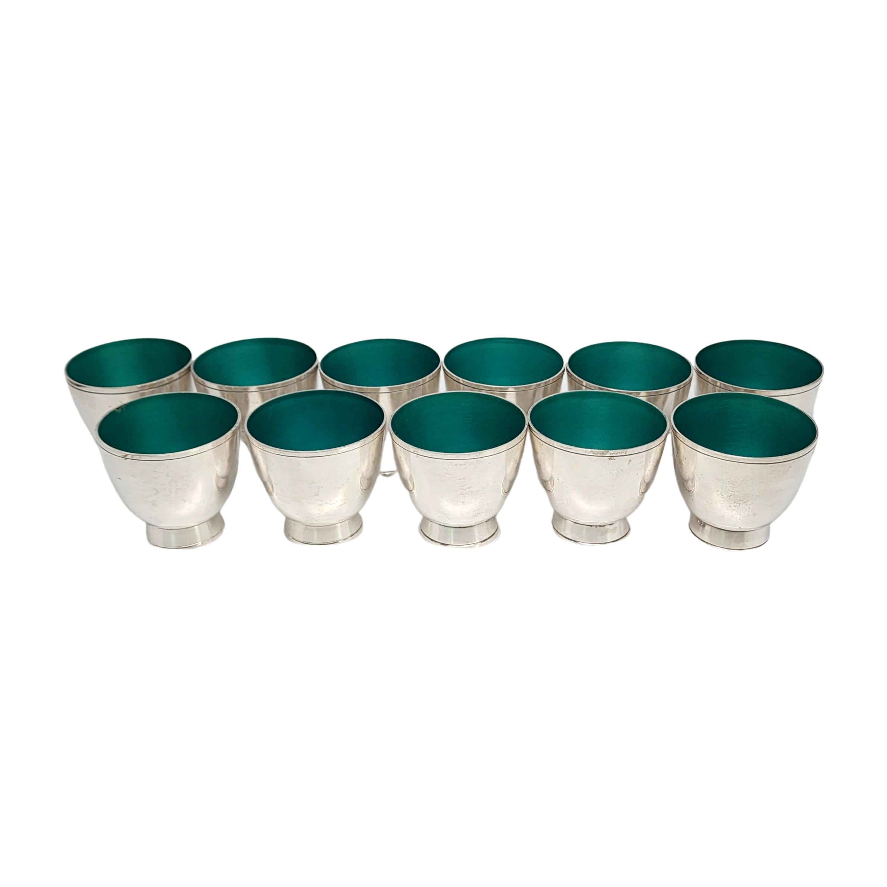 Set of 11 Towle Sterling Silver Green Enamel Punch Cups For Sale 4
