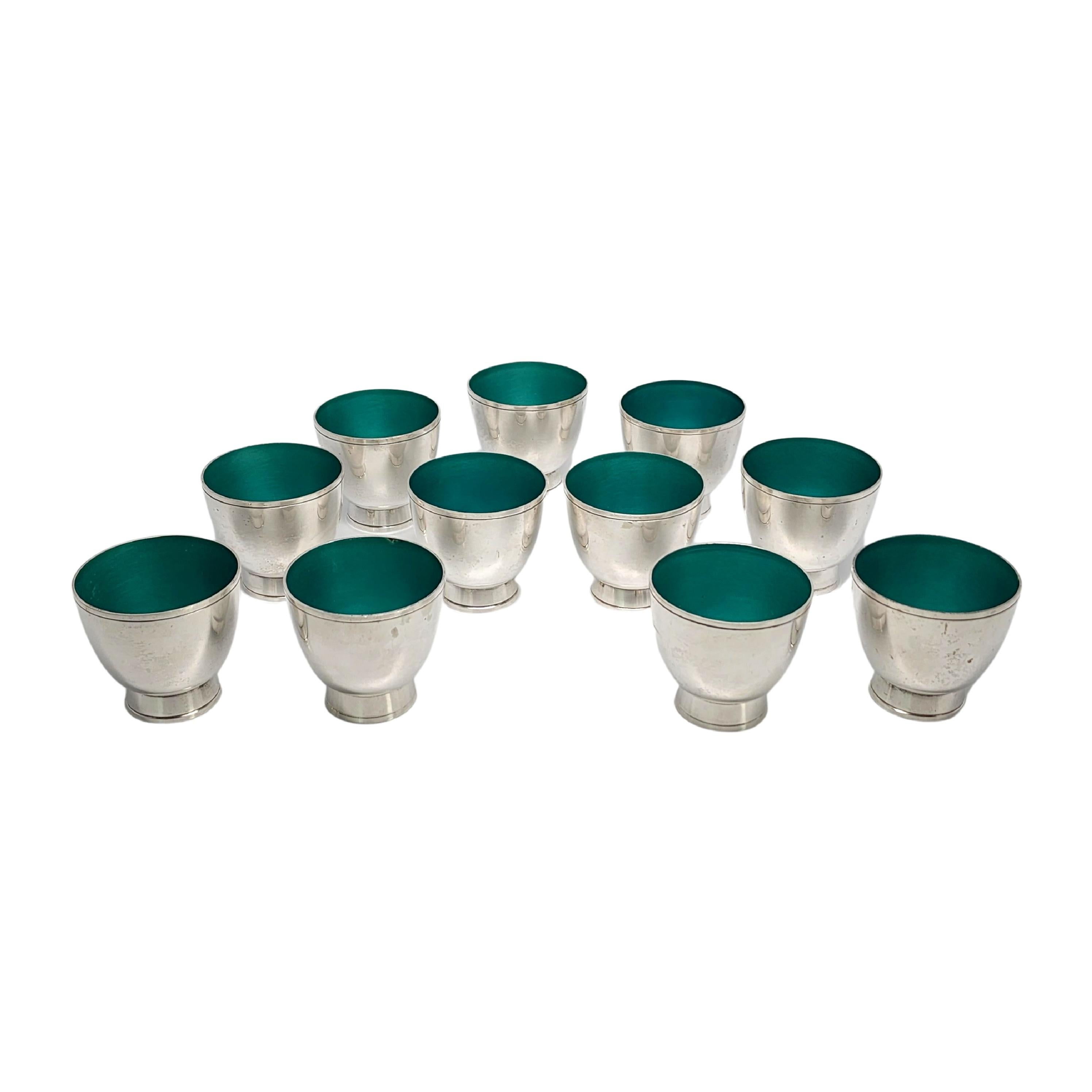 Set of 11 Towle Sterling Silver Green Enamel Punch Cups For Sale 5