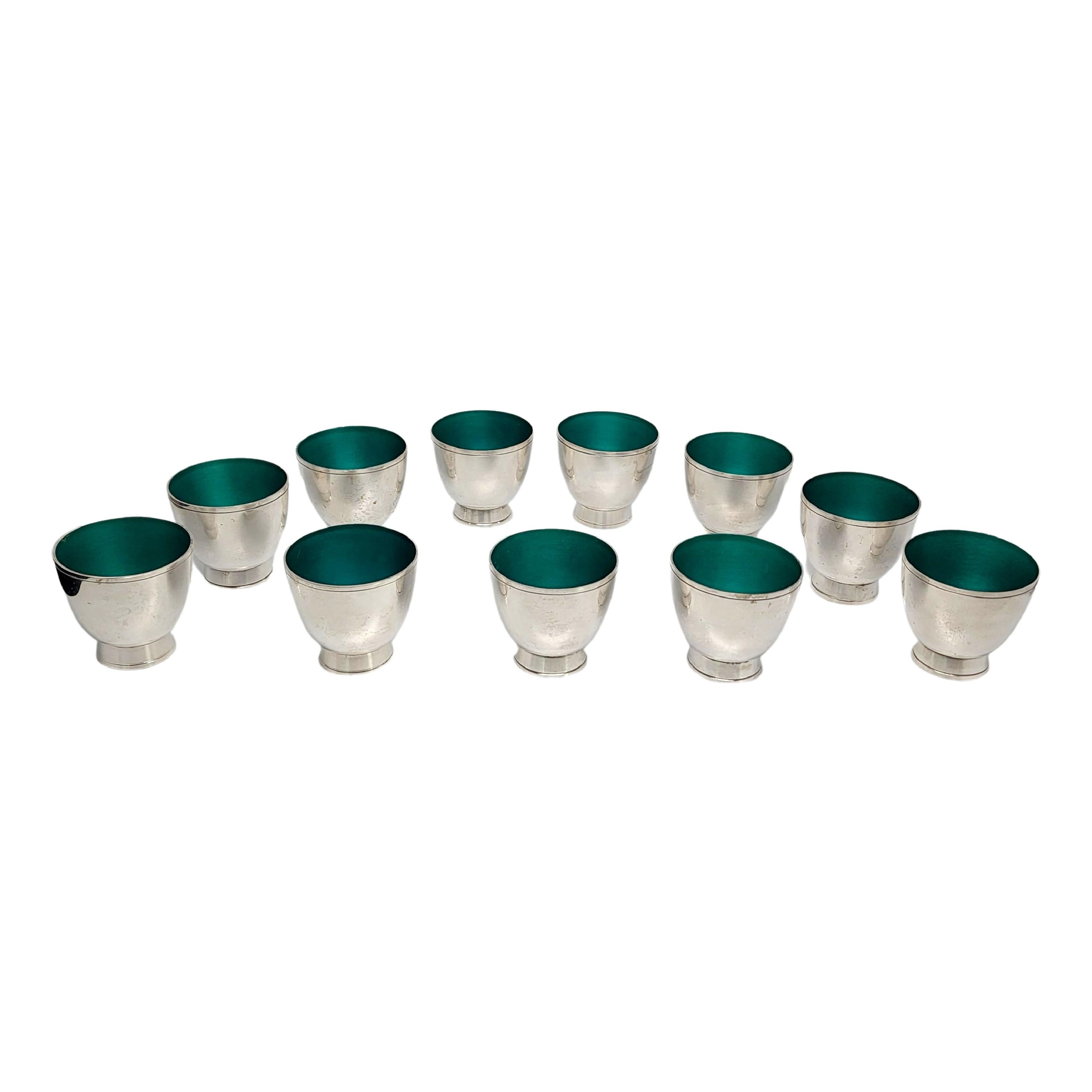 Set of 11 Towle Sterling Silver Green Enamel Punch Cups For Sale 6