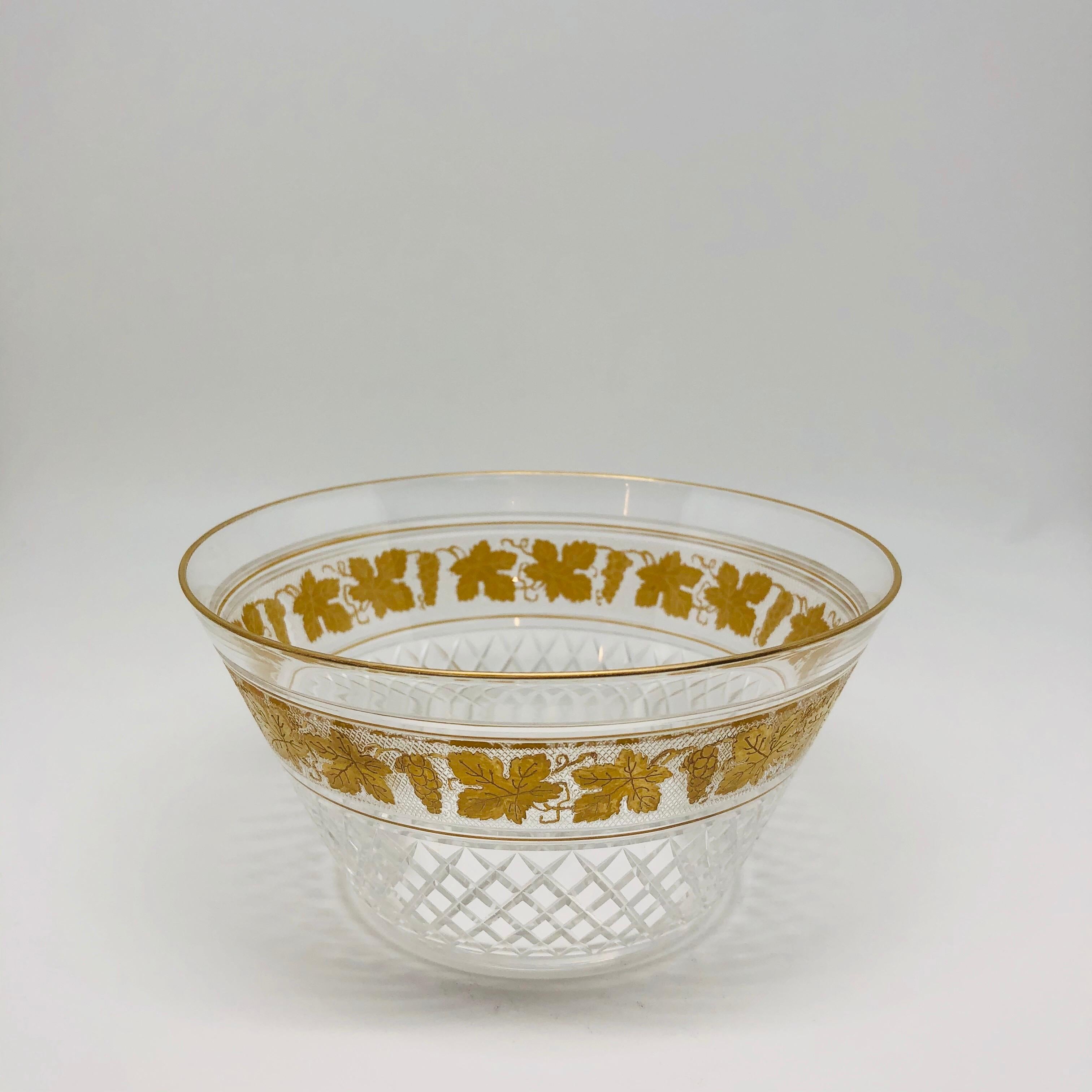 Rococo Set of 11 Val Saint Lambert Crystal Cut Glass Bowls with Gilded Leaf Decoration