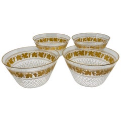Set of 11 Val Saint Lambert Crystal Cut Glass Bowls with Gilded Leaf Decoration