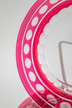 Set of 11 Val Saint Lambert Ruby Clear Crystal Glass Plates. Antique Circa 1920