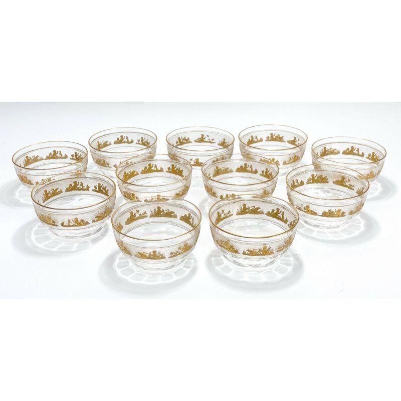 Set of 11 Val St Saint Lambert Glass Berry Bowls in Danse De Flore Clear Gilt In Good Condition For Sale In Gardena, CA