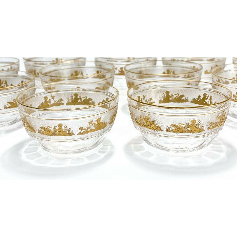 20th Century Set of 11 Val St Saint Lambert Glass Berry Bowls in Danse De Flore Clear Gilt For Sale