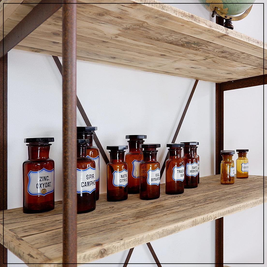 Lote de 11 frascos de farmacia vintage de vidrio ámbar colección en venta 1