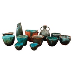 Vintage Set of 12 1940s/1950s Paul Dresler Glazed Ceramic Pots, Jugs, Planters