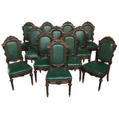 Set of 12 19th Century French Napoleon III Period Walnut Dining Chairs