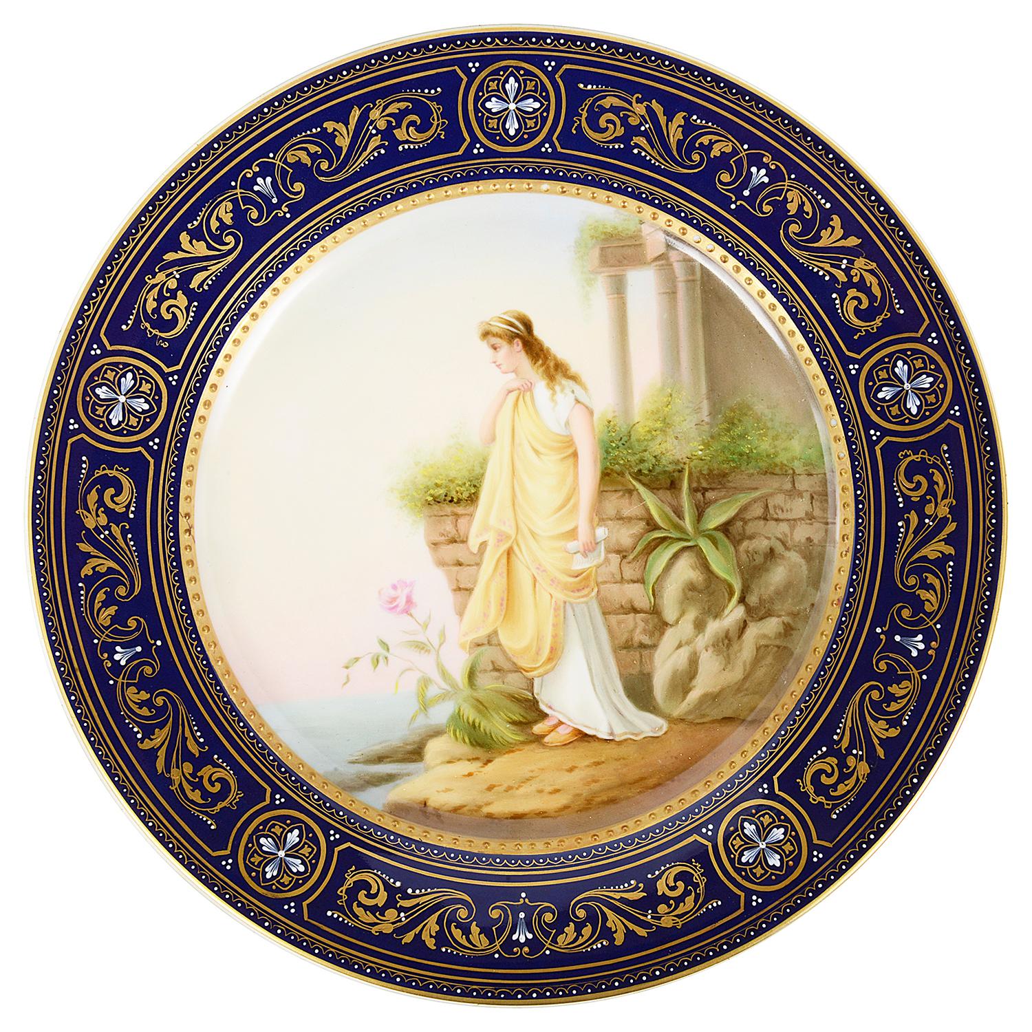 Hand-Painted Set of 12, 19th Century Vienna Porcelain Plates For Sale