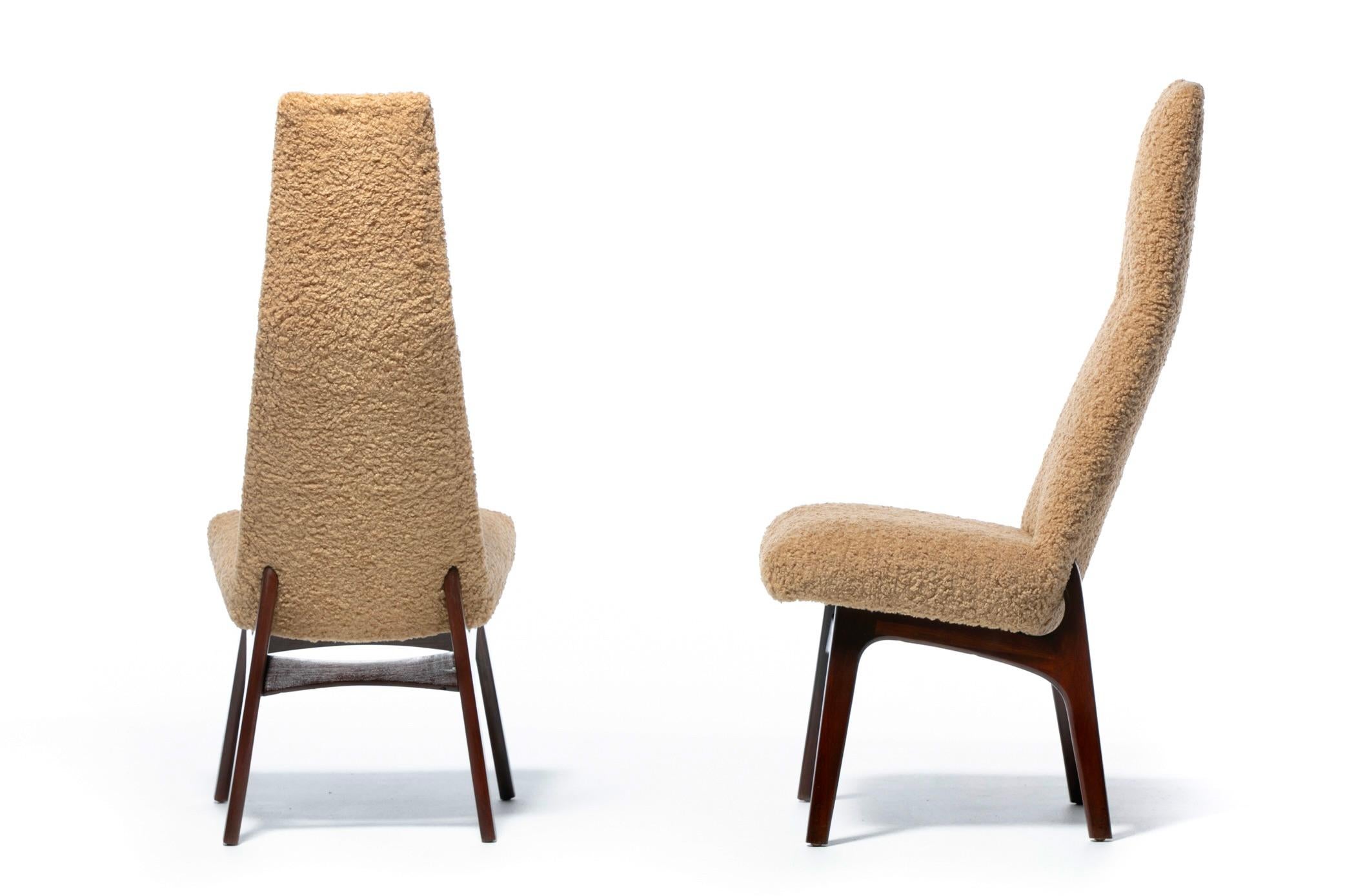 Mid-Century Modern Set of 12 Adrian Pearsall Sculptural High Back Dining Chairs in Latte Bouclé For Sale