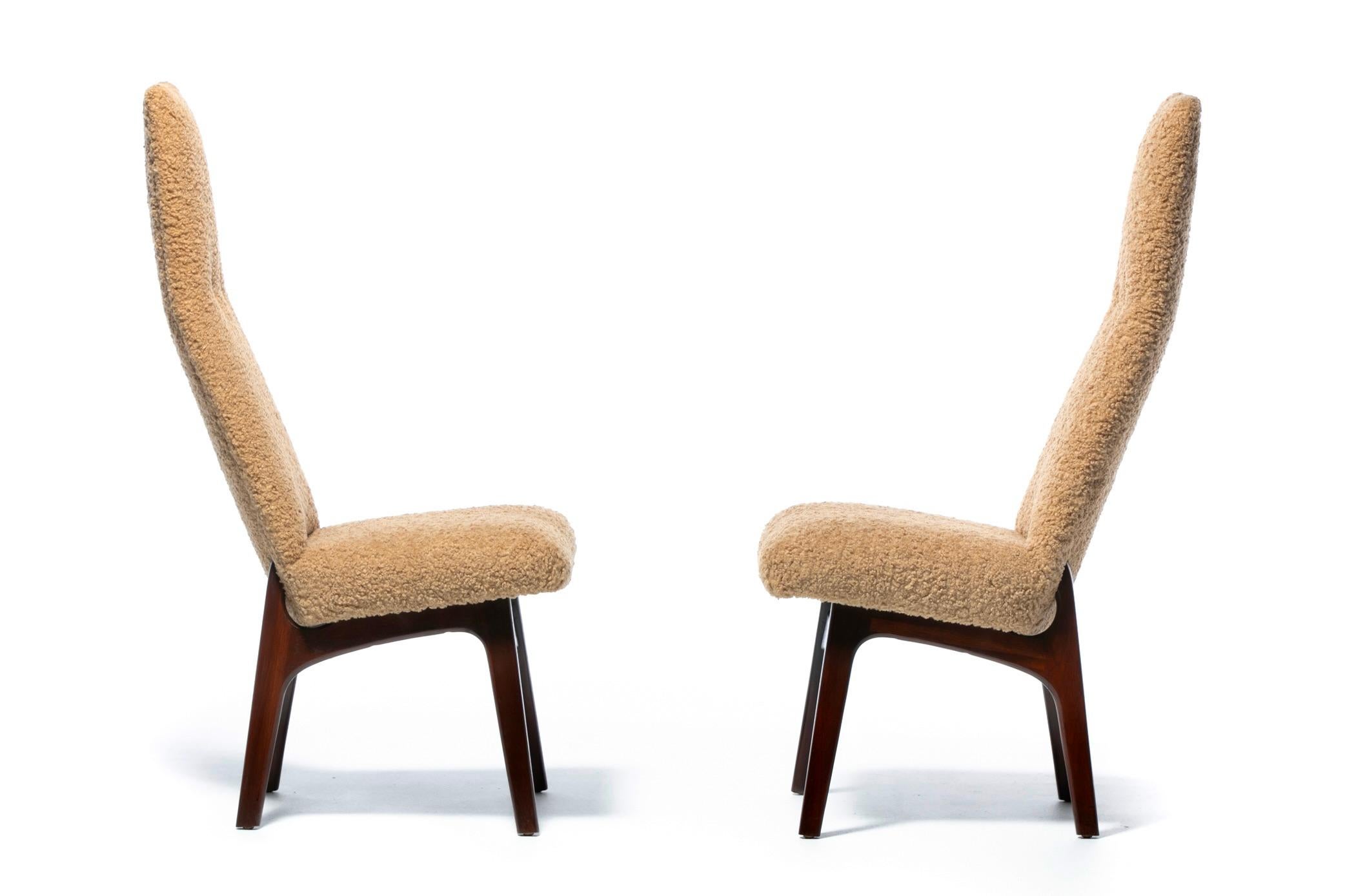 American Set of 12 Adrian Pearsall Sculptural High Back Dining Chairs in Latte Bouclé For Sale