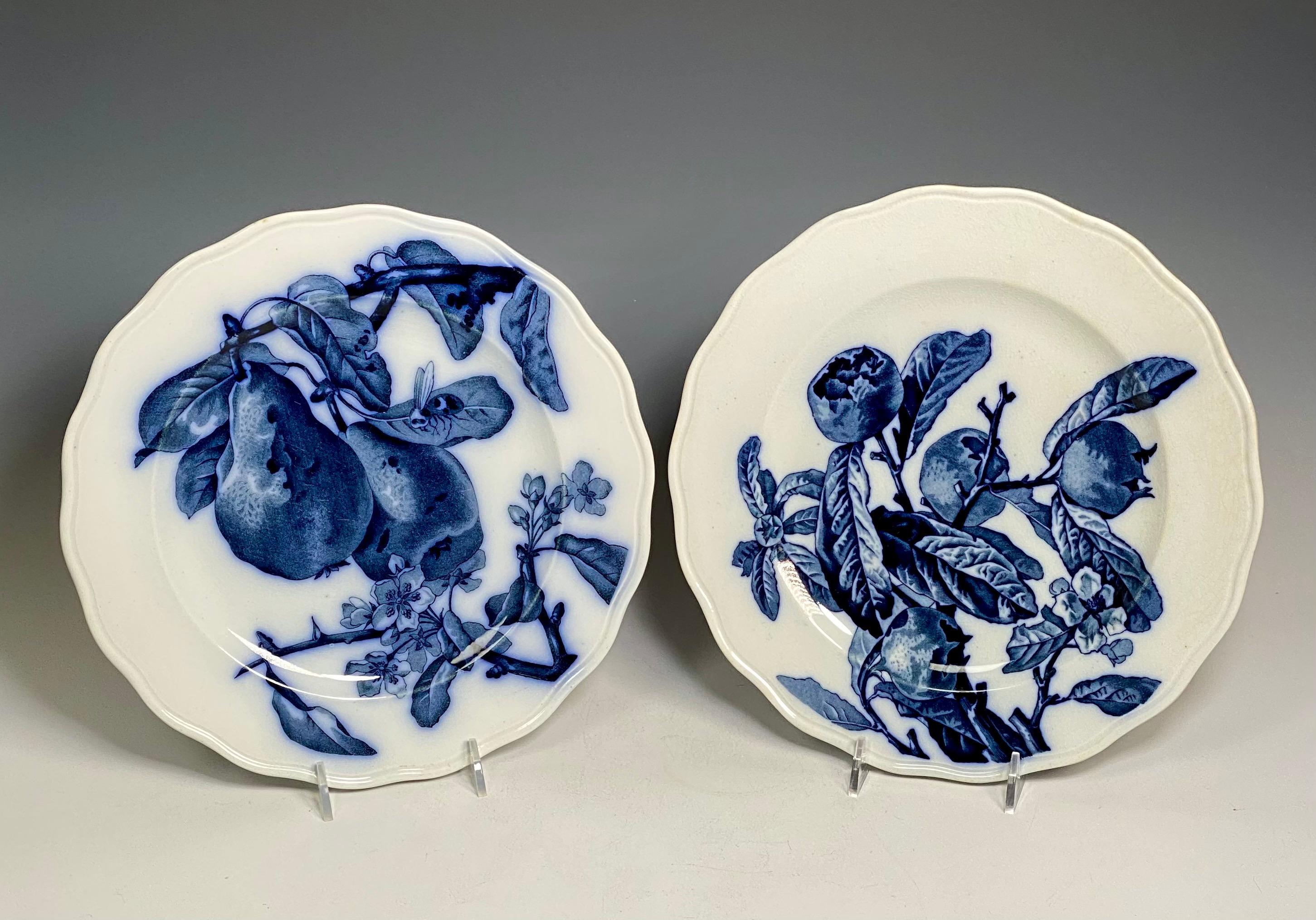 Porcelain Set of 12 Aesthetic Movement Blue Transfer Fruit Plates Brown, Westhead & Moore  For Sale